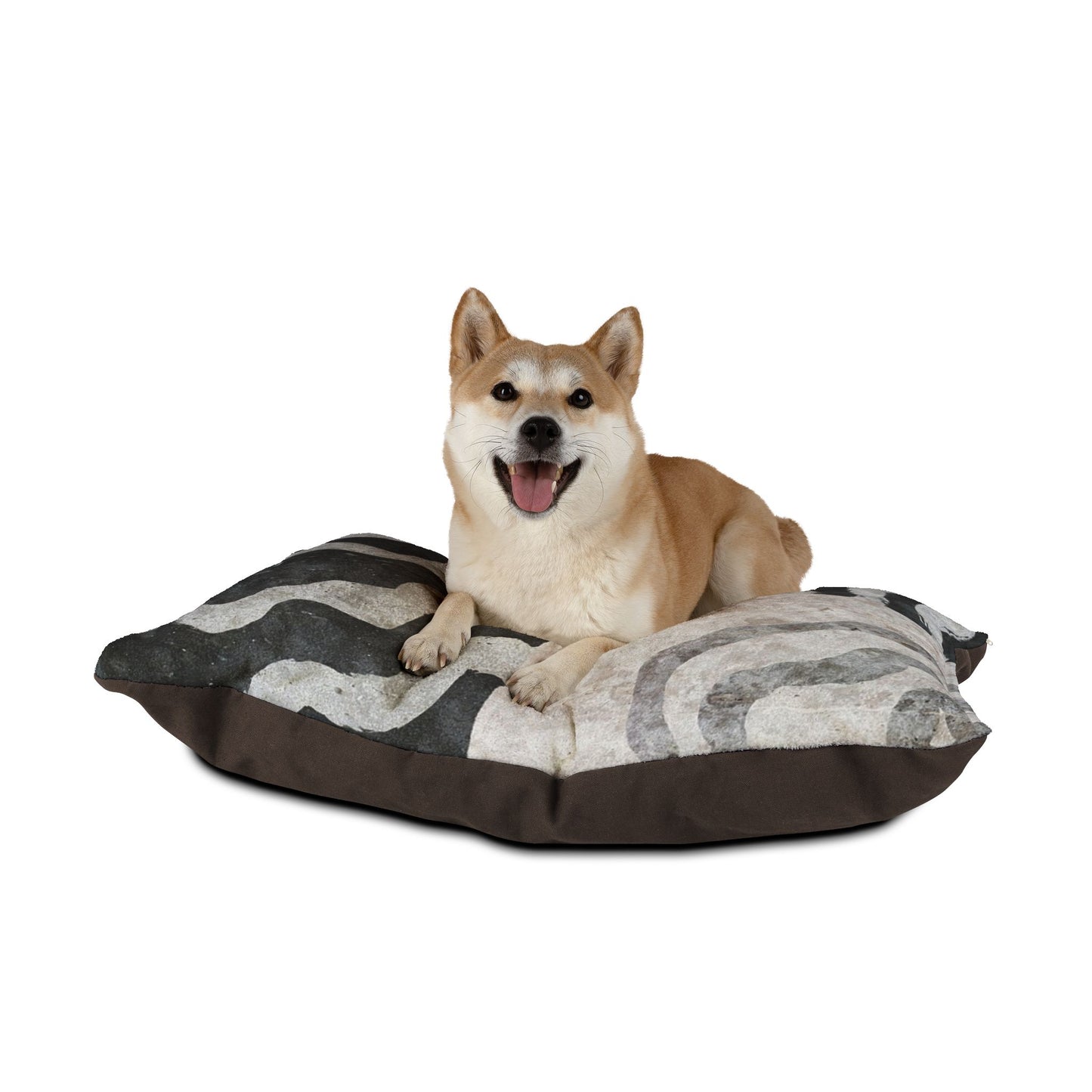 Abstract Wave Pattern Pet Bed — Plush Black & Gray Dog & Cat Cushion