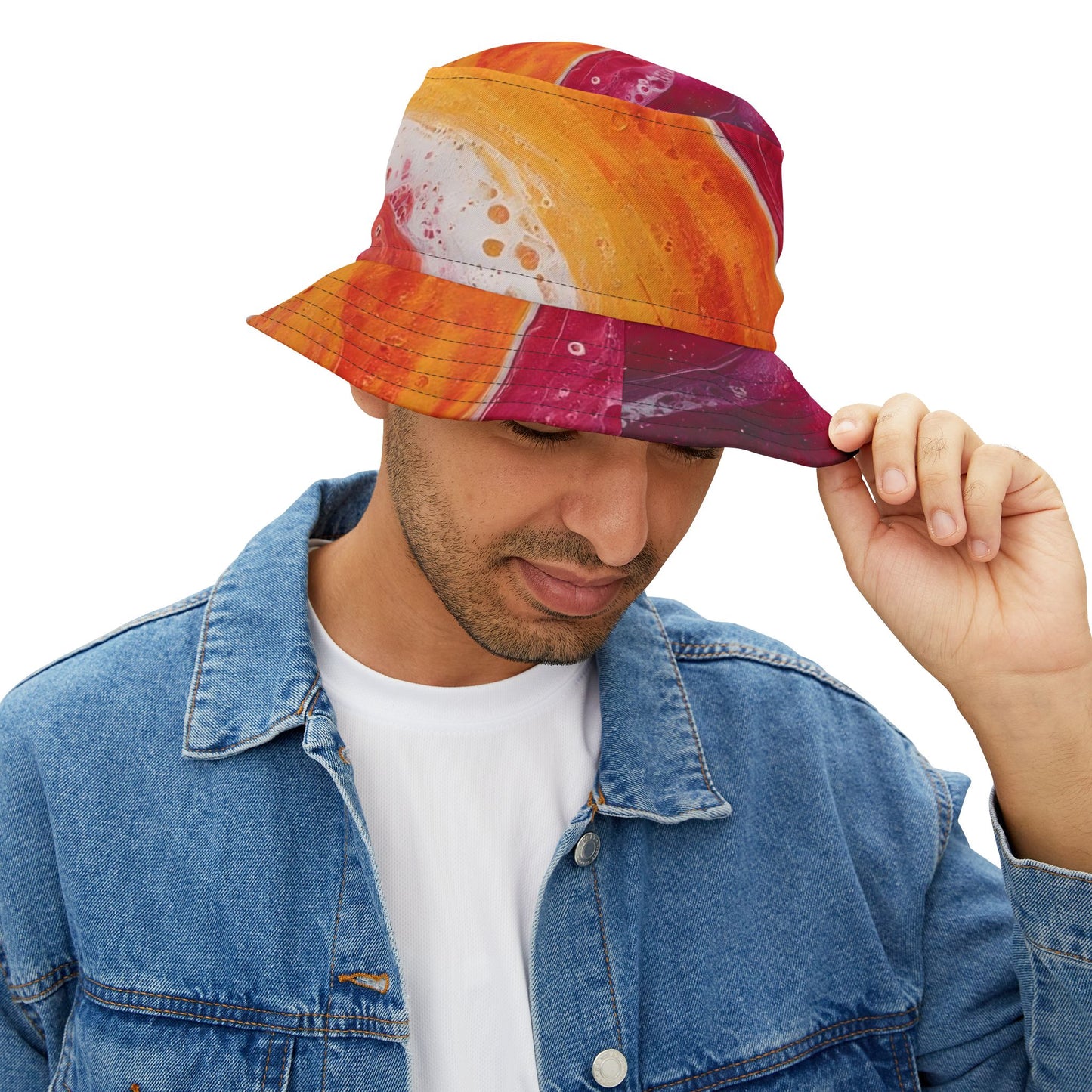 Abstract Sunset Swirl Bucket Hat — Colorful Art AOP Summer Hat