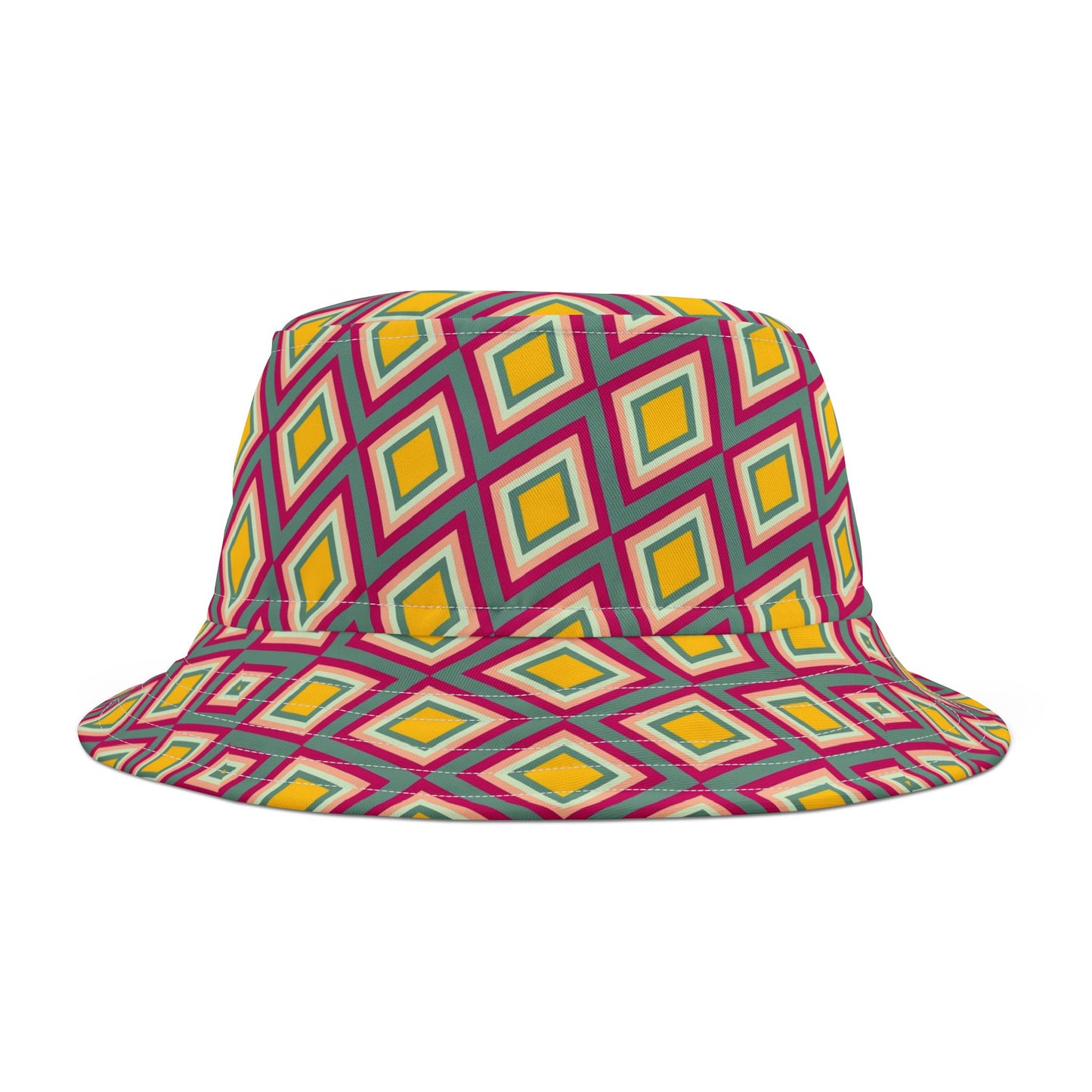 Diamond Geo Print Bucket Hat — Colorful Retro Festival Sun Hat
