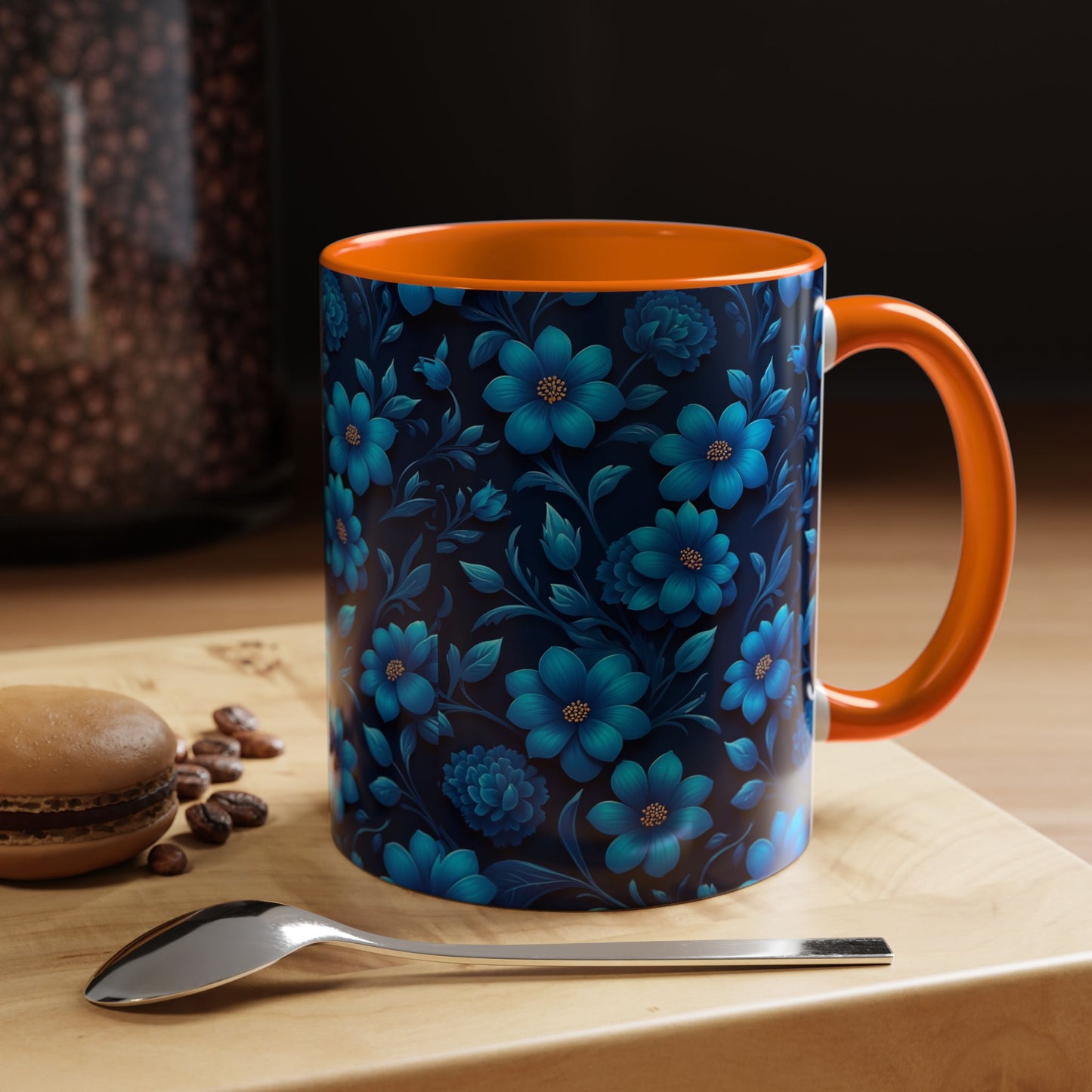 Floral Accent Coffee Mug, Blue Flower Mug, Ceramic Coffee Cup, Gift for Her, Nature-Themed Drinkware, Floral Home Decor, Unique Mug