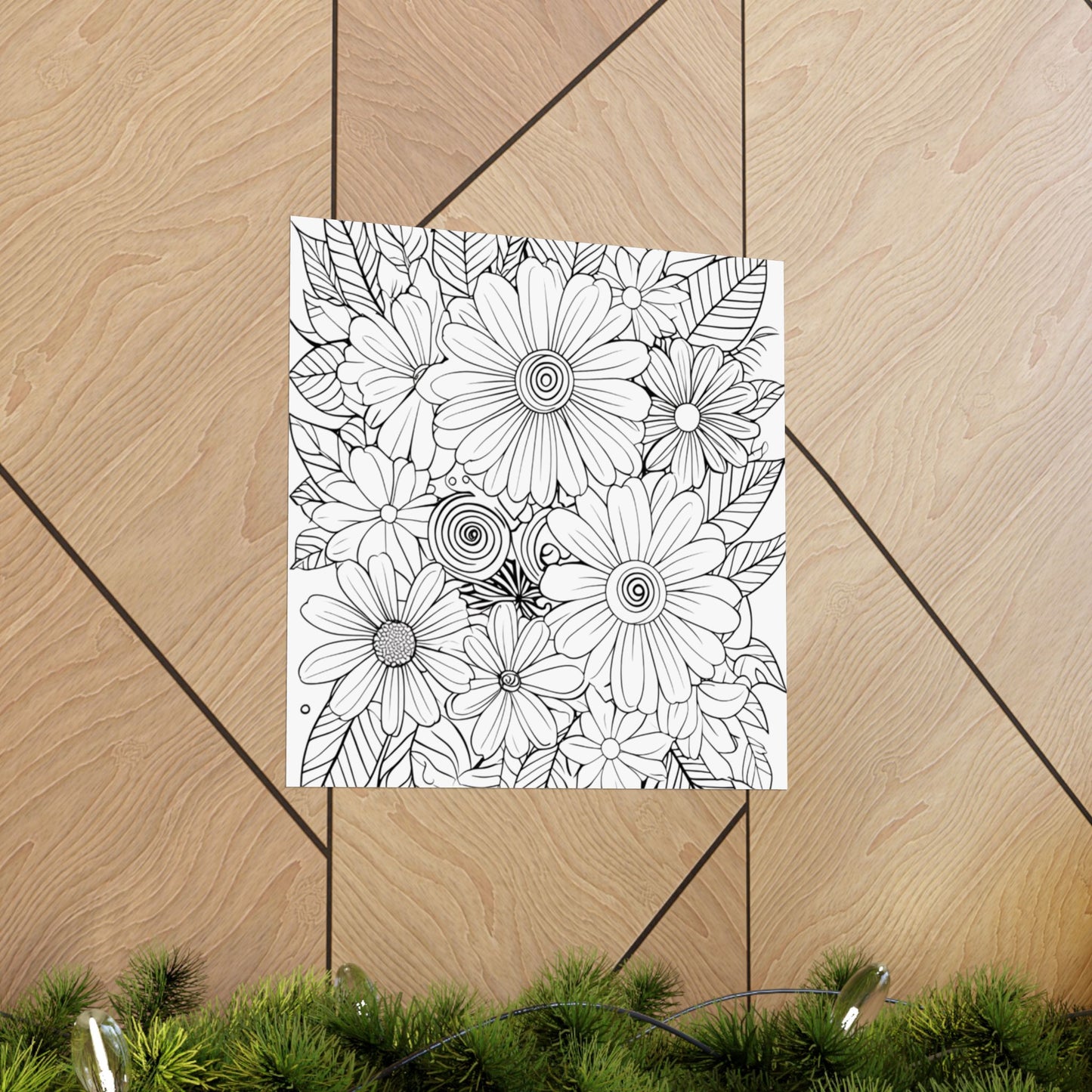 DIY Botanical Doodle Poster — Black & White Floral Coloring Art Print