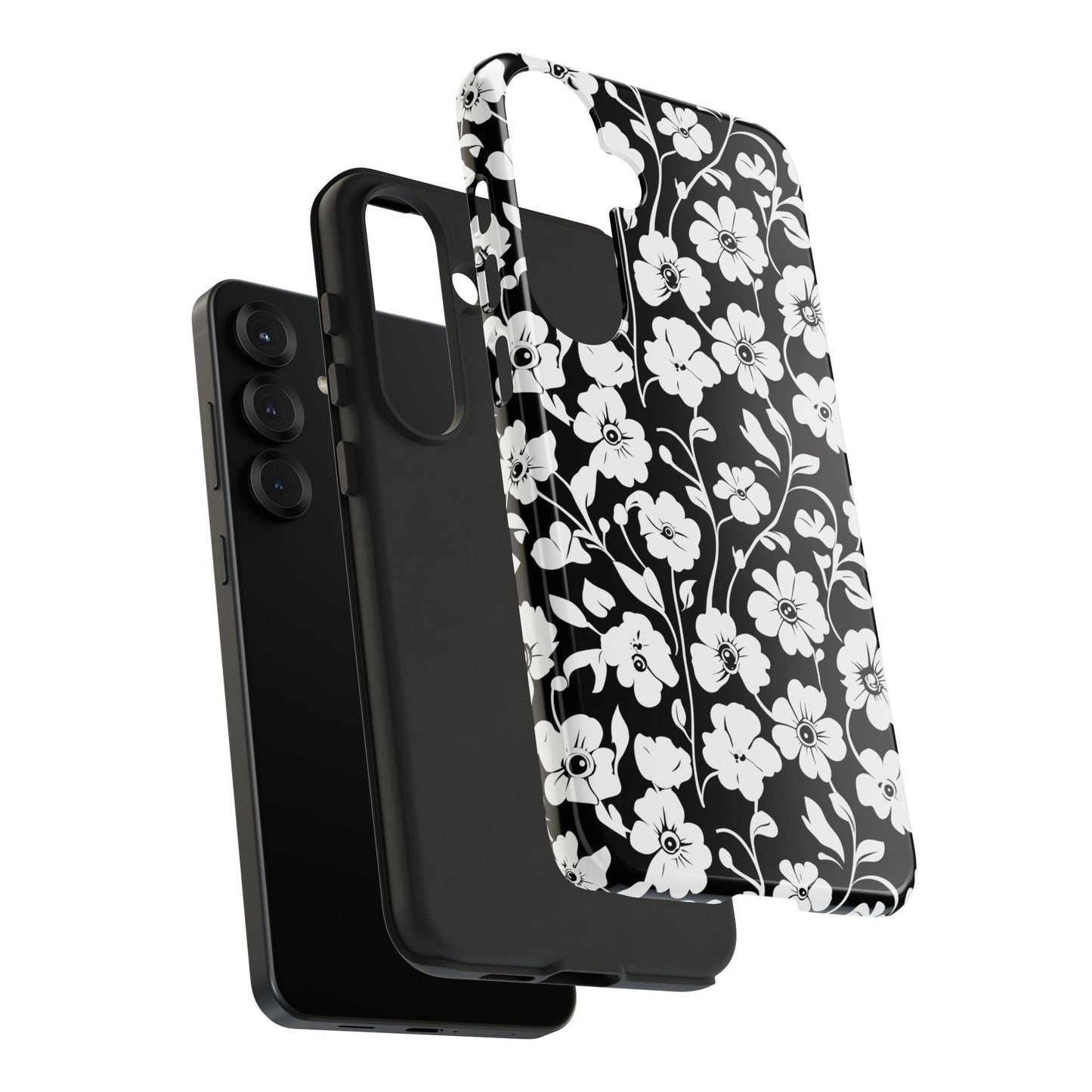 Floral Noir Tough Phone Case — Black & White Flower Protective Cover