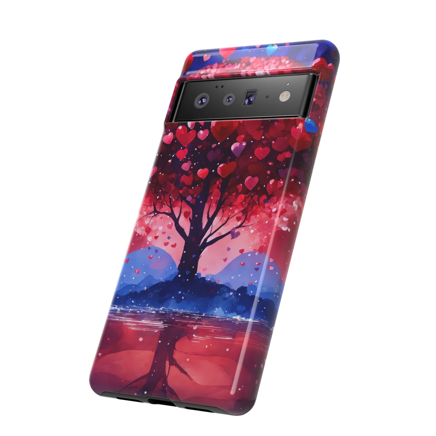 Heart Tree Phone Case — Romantic Red & Blue Protective Tough Case