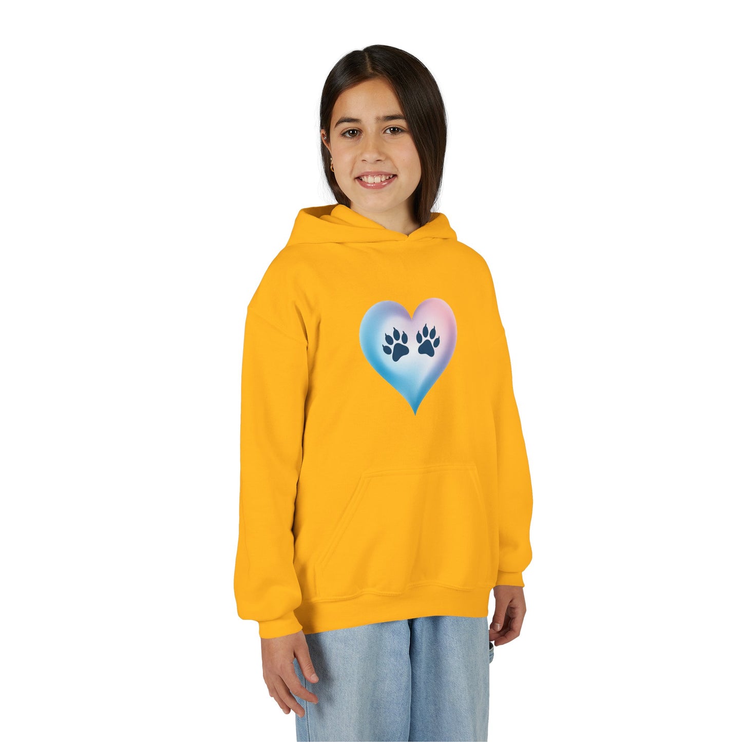 Kids Heart Paw Hoodie — Pastel Gradient Pet Lover Sweatshirt