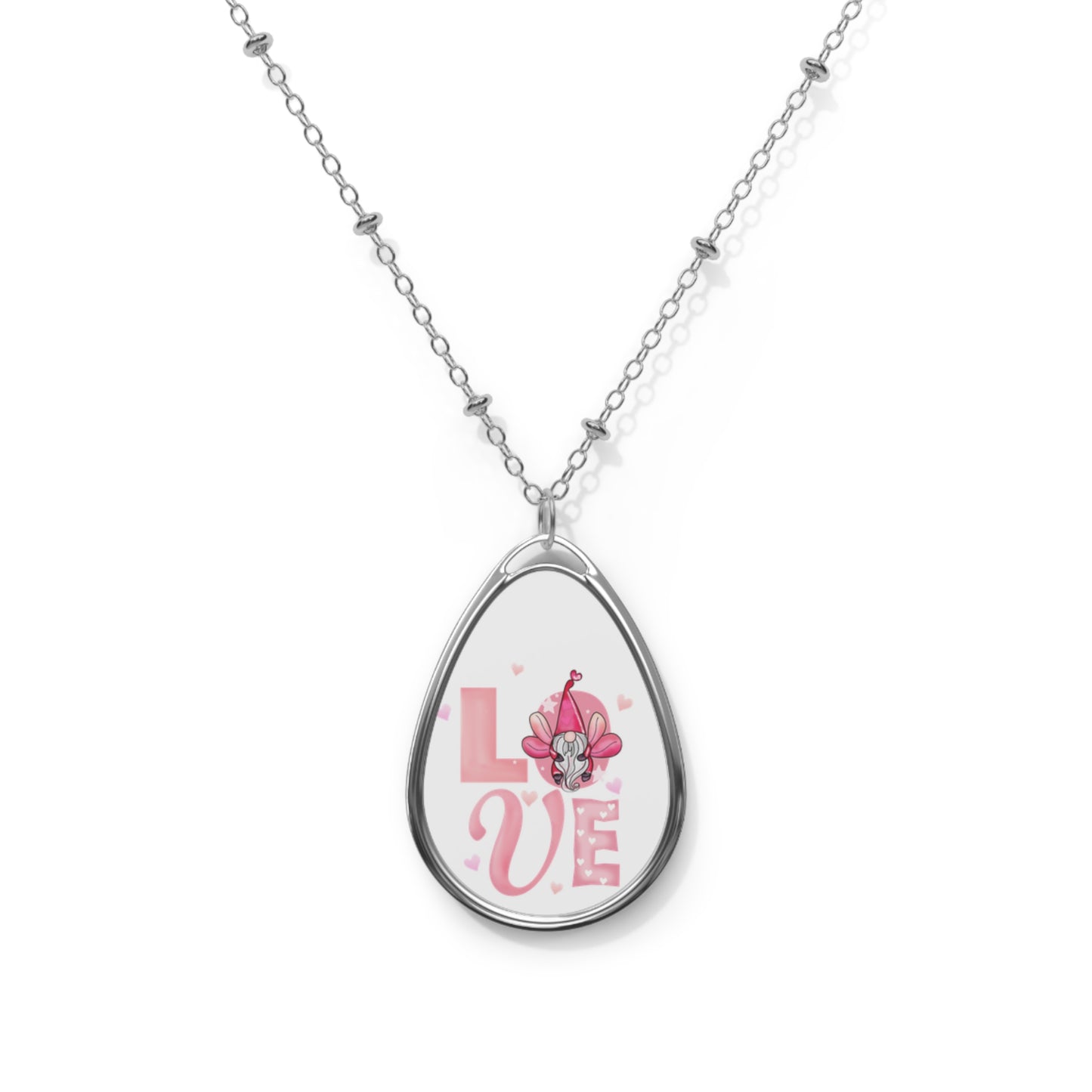 Love Orchid Oval Pendant Necklace — Floral 'LOVE' Teardrop Jewelry