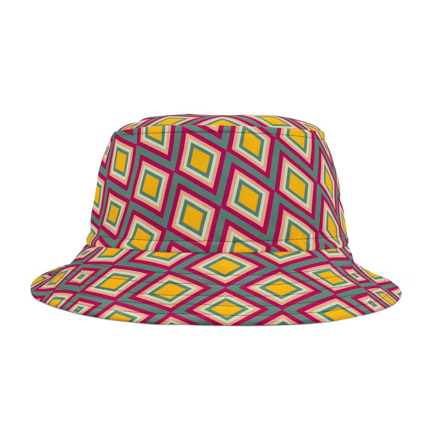 Diamond Geo Print Bucket Hat — Colorful Retro Festival Sun Hat