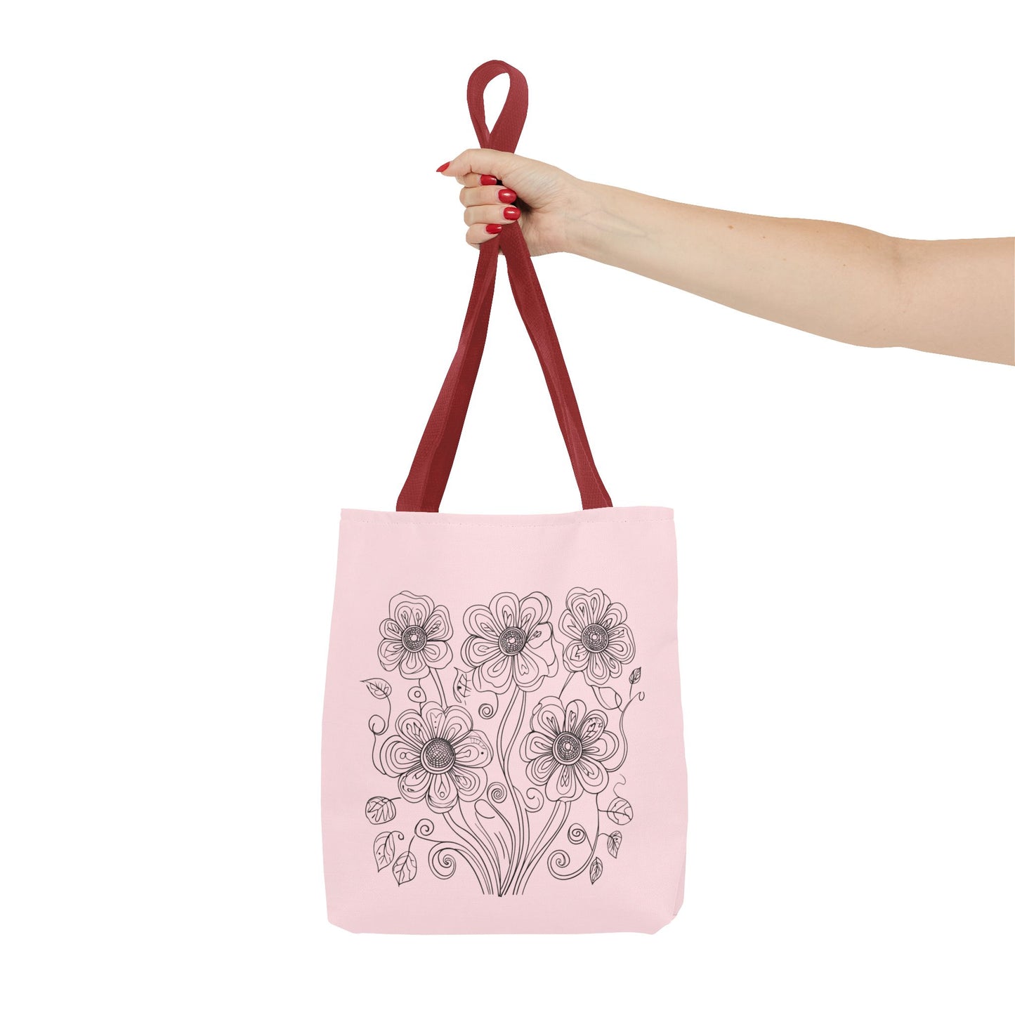Floral Doodle Pink Tote Bag — Hand-Drawn Flower Design