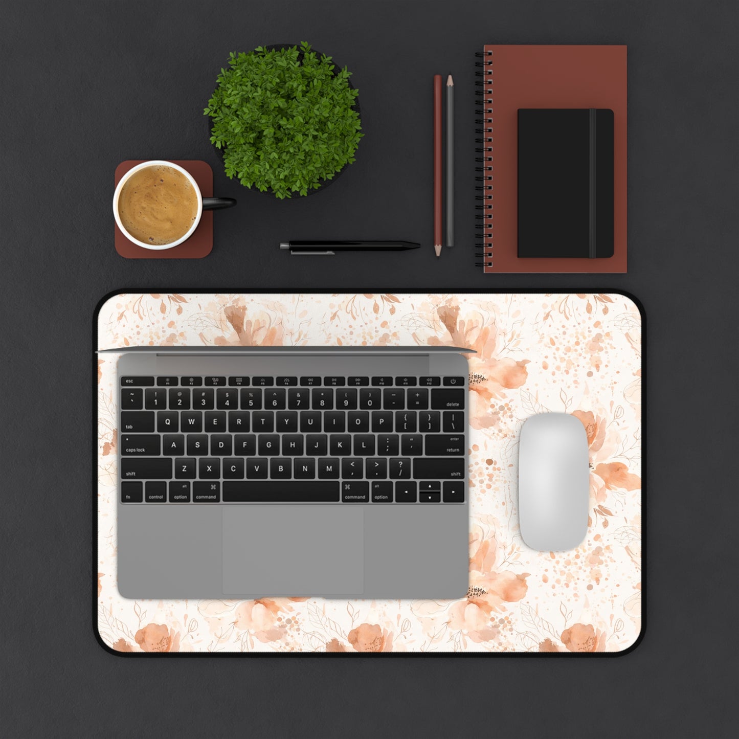 Floral Desk Mat — Soft Peach Watercolor Blossoms Mouse Pad