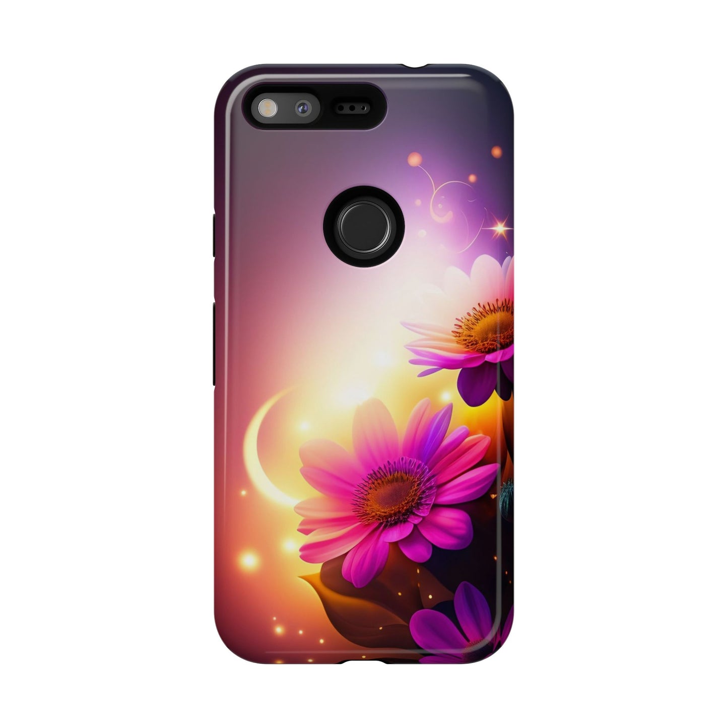 Floral Moonlight Phone Case – Purple Daisy Protective Cover