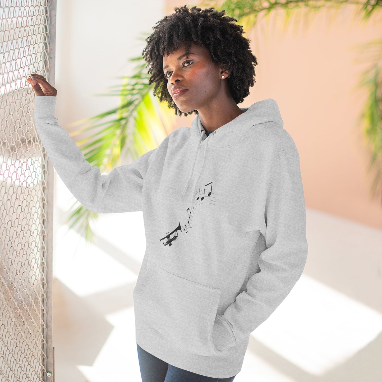 Trumpet Music Notes Hoodie — Minimalist Jazz Instrument Pullover