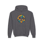 Youth Floral Hoodie – Orange & Teal Flower Circle Design