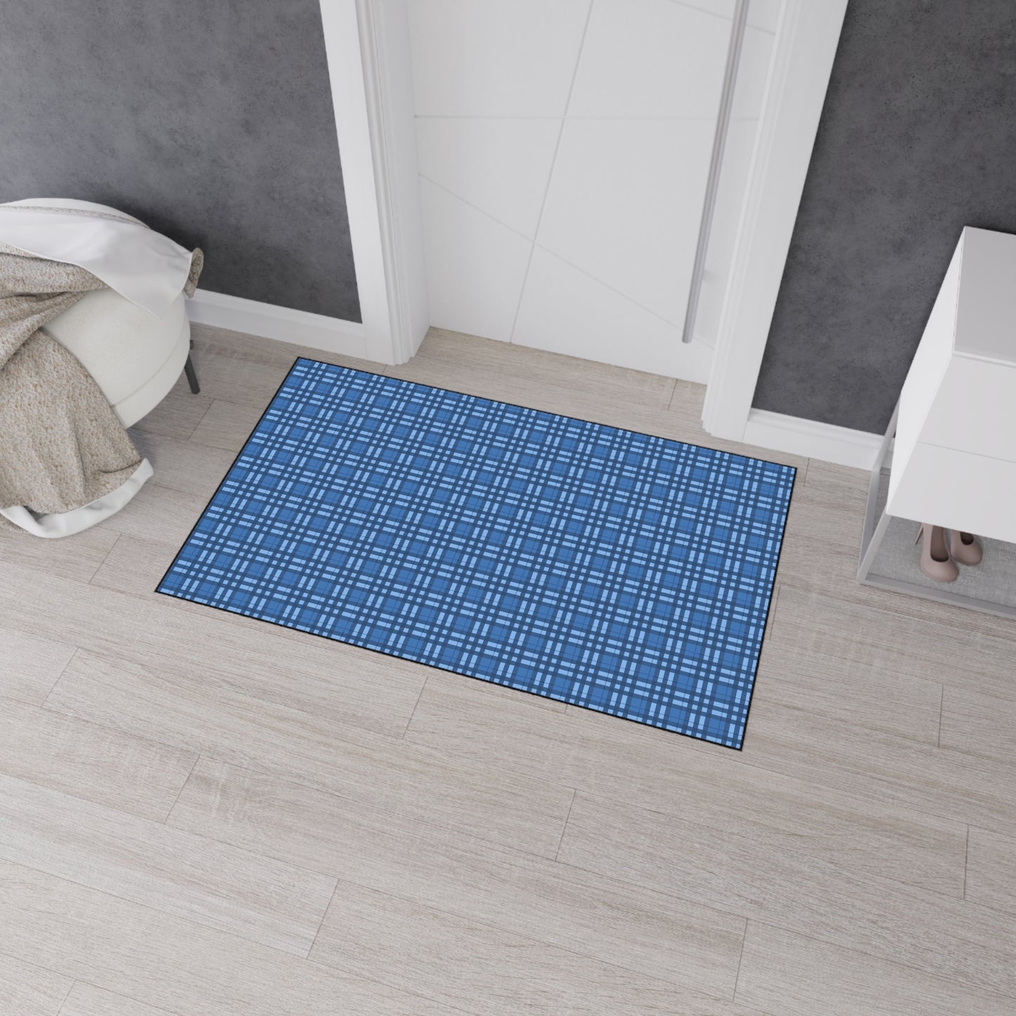 Blue Plaid Heavy-Duty Floor Mat — Durable Non-Slip Entry & Utility Rug
