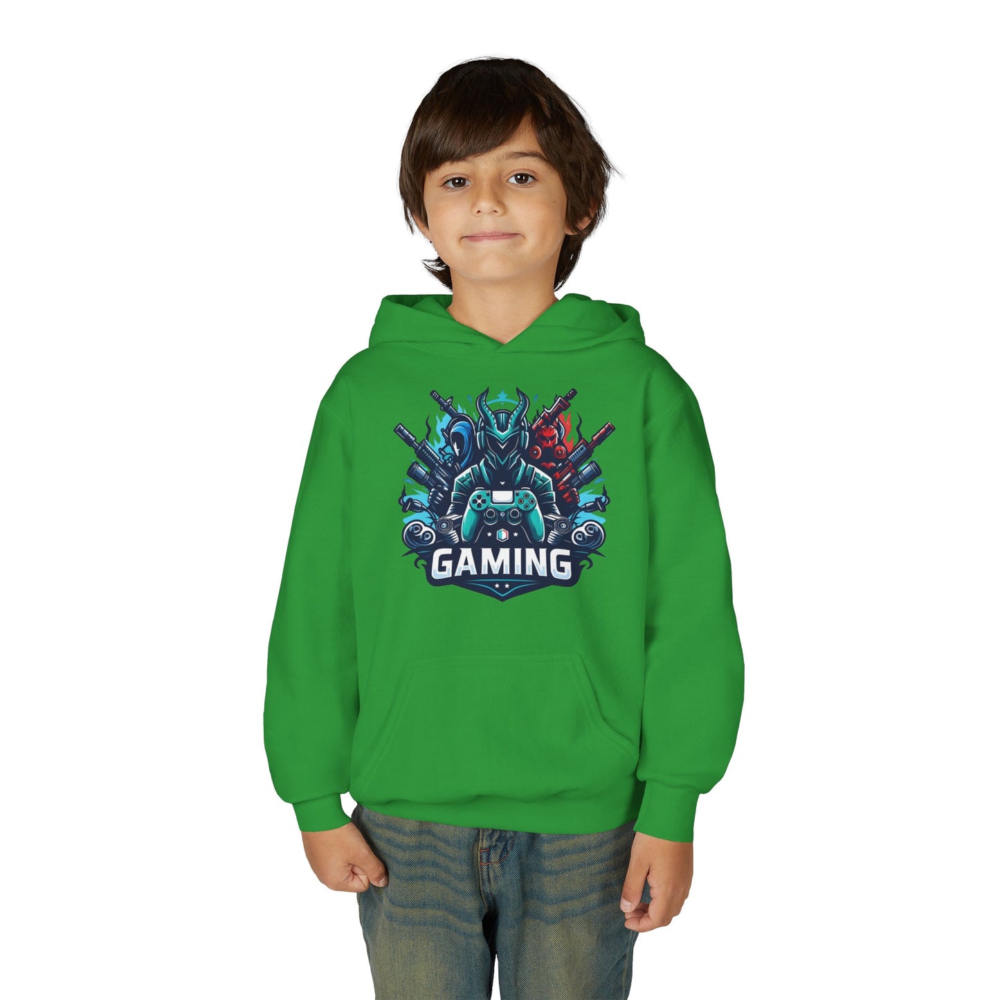 Youth Gaming Hoodie — Robotic Gamer Emblem Sweatshirt