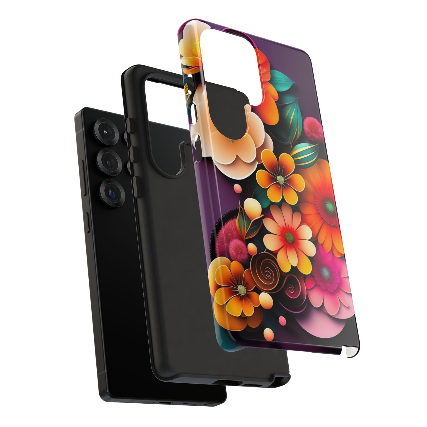 Floral Burst Tough Phone Case — Colorful Retro Flowers Protective Cover