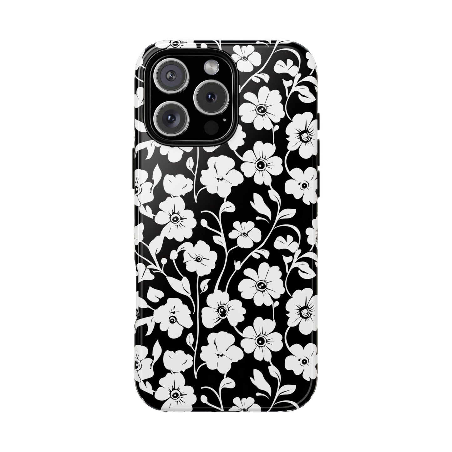 Floral Noir Tough Phone Case — Black & White Flower Protective Cover