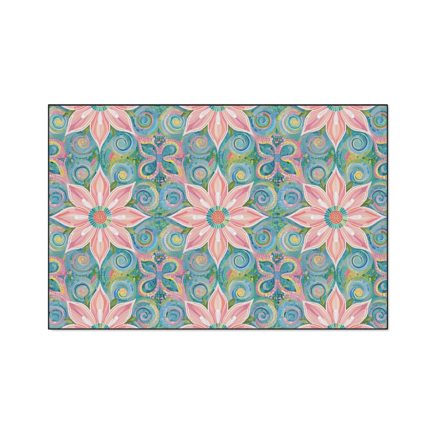 Floral Kaleidoscope Heavy-Duty Floor Mat — Pink Petal Outdoor/Entry Rug