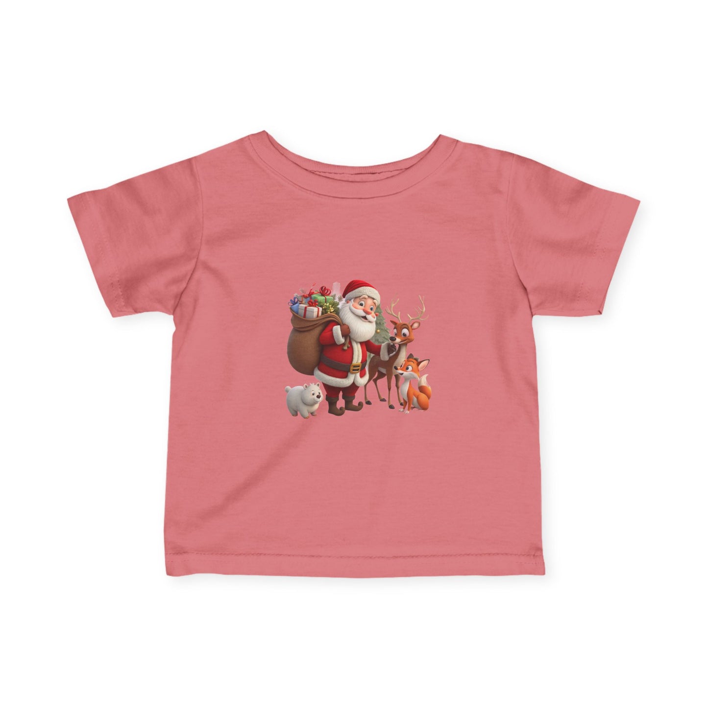 Infant Tee — Cute Santa with Reindeer Christmas Holiday Shirt for Babies