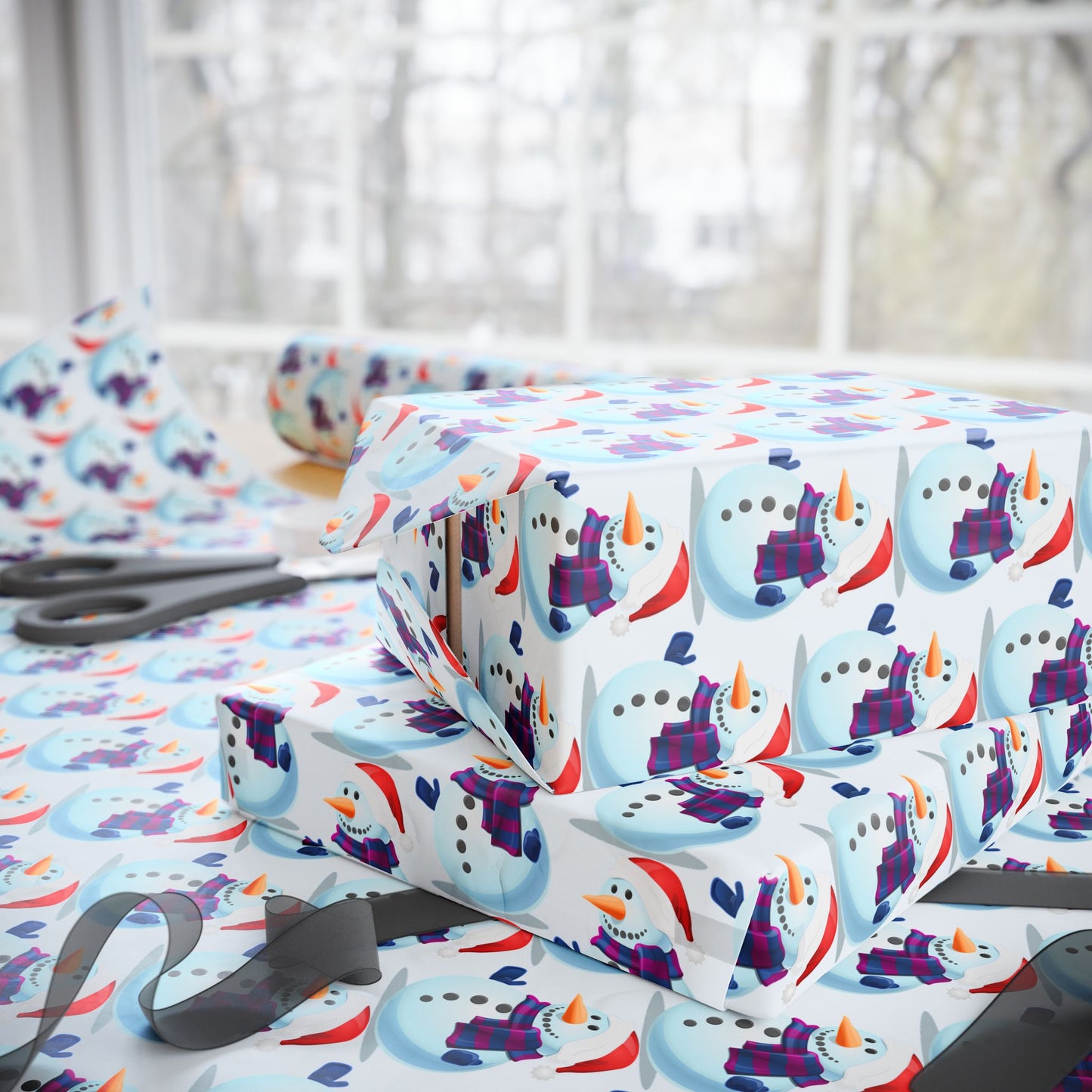 Snowman Pattern Wrapping Paper Roll — Cute Winter Holiday Gift Wrap