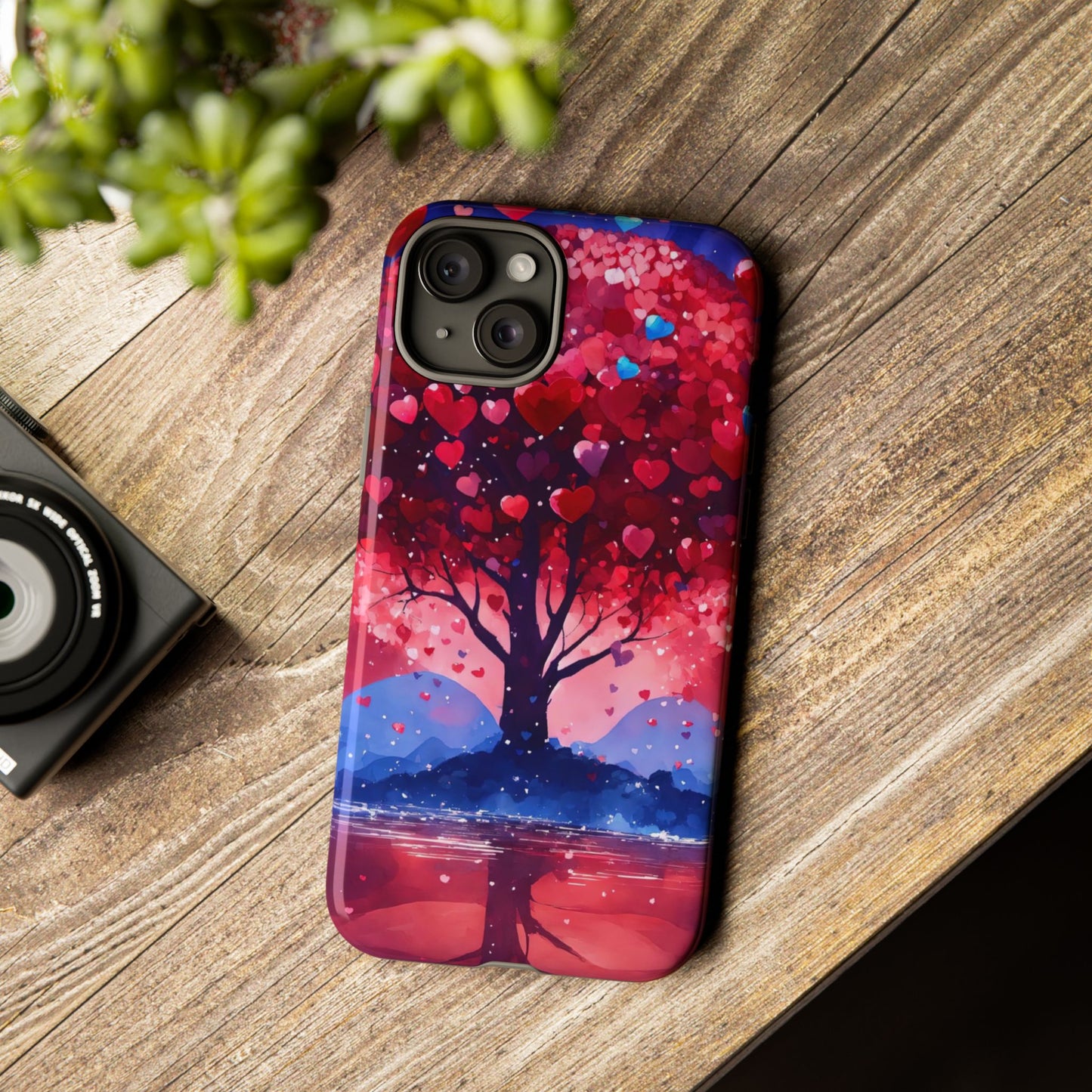 Heart Tree Phone Case — Romantic Red & Blue Protective Tough Case