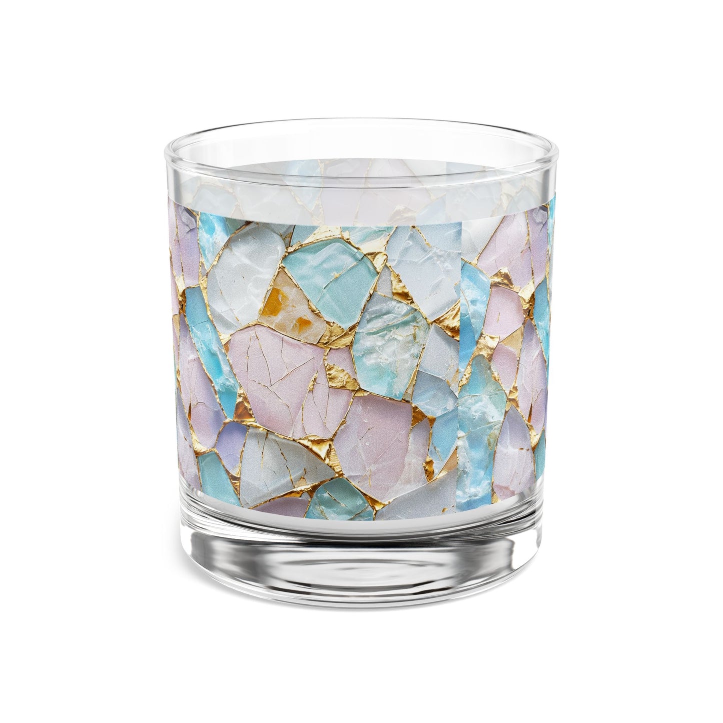 Artisan Mosaic Rocks Glass, 10oz - Geometric Design, Colorful Drinkware