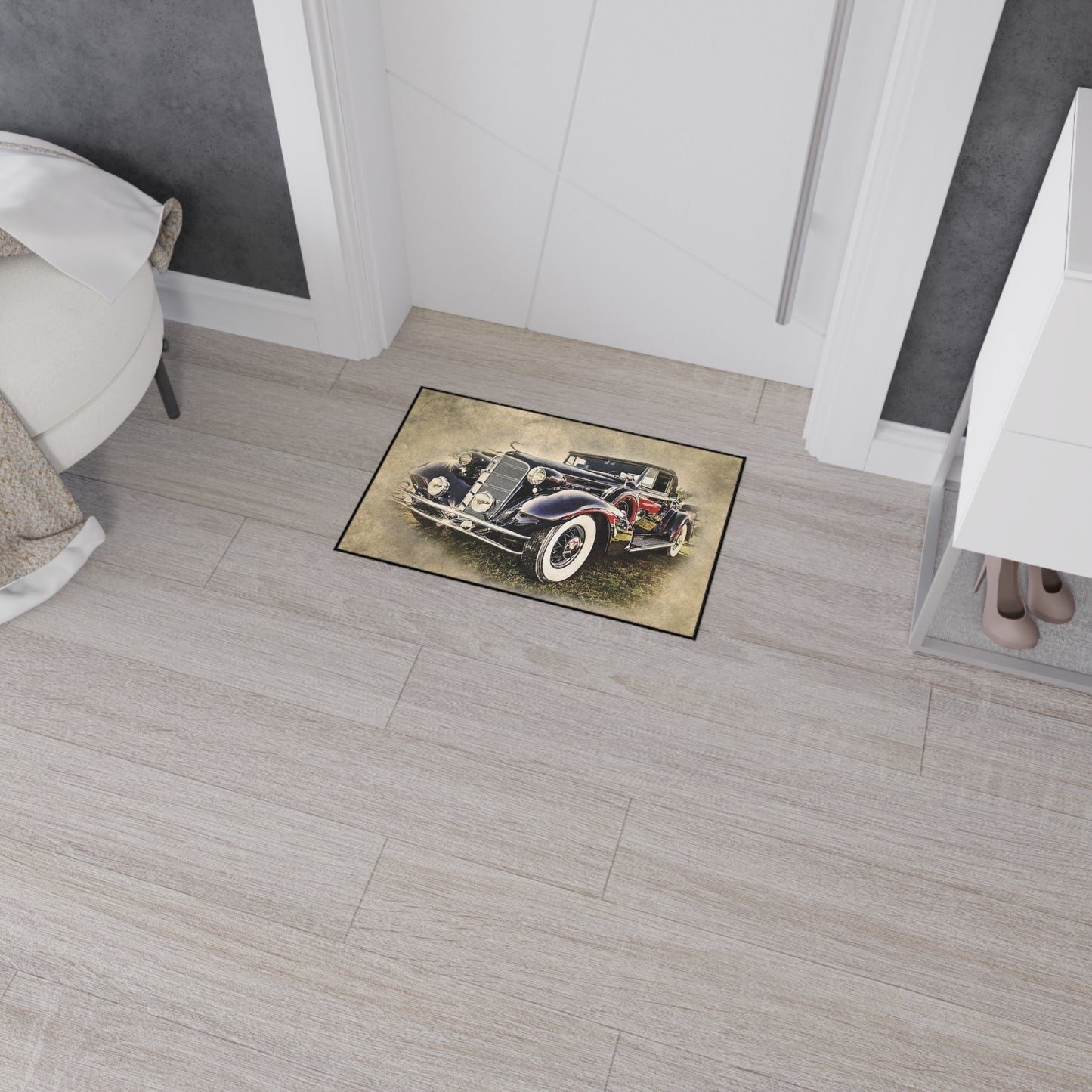 Vintage Classic Car Floor Mat — Retro Antique Auto Garage Rug