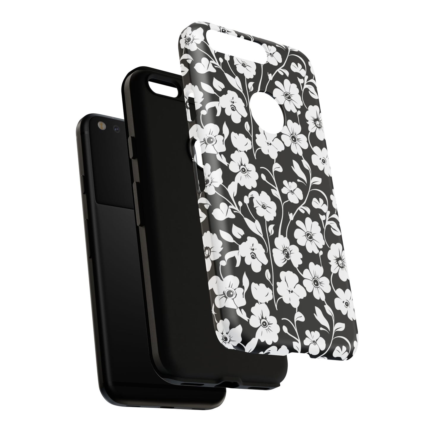 Floral Noir Tough Phone Case — Black & White Flower Protective Cover
