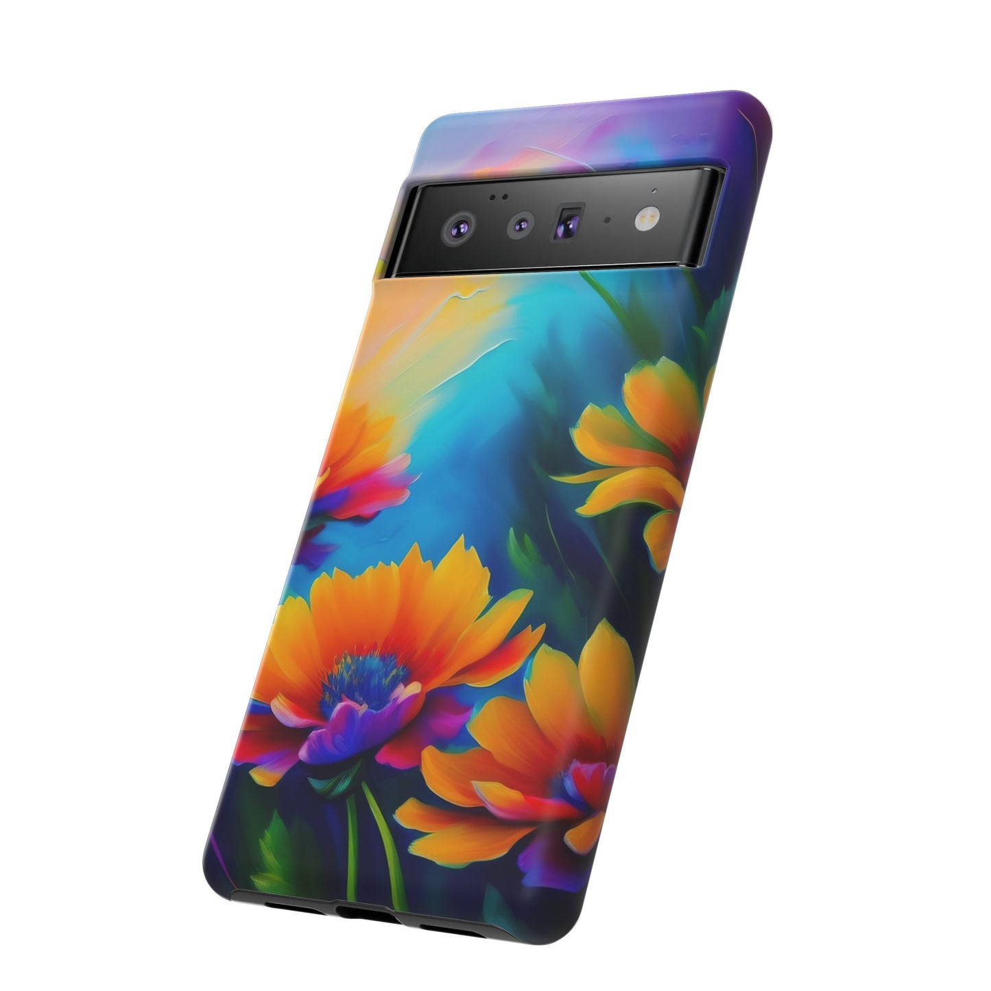 Floral Sunset Tough Phone Case — Vibrant Watercolor Flowers Protective Cover