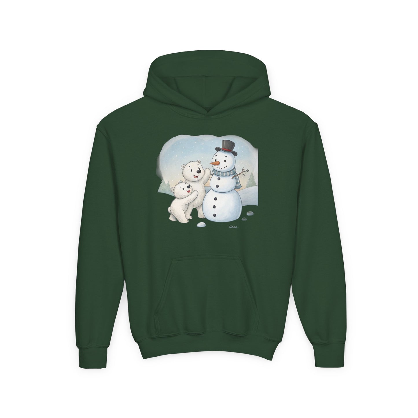 Kids Snowman Hoodie — Cute Polar Bear & Snowman Holiday Sweatshirt