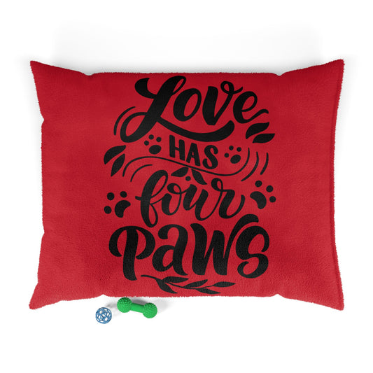 Love Has Four Paws Pet Bed — Red Plush Dog & Cat Cushion