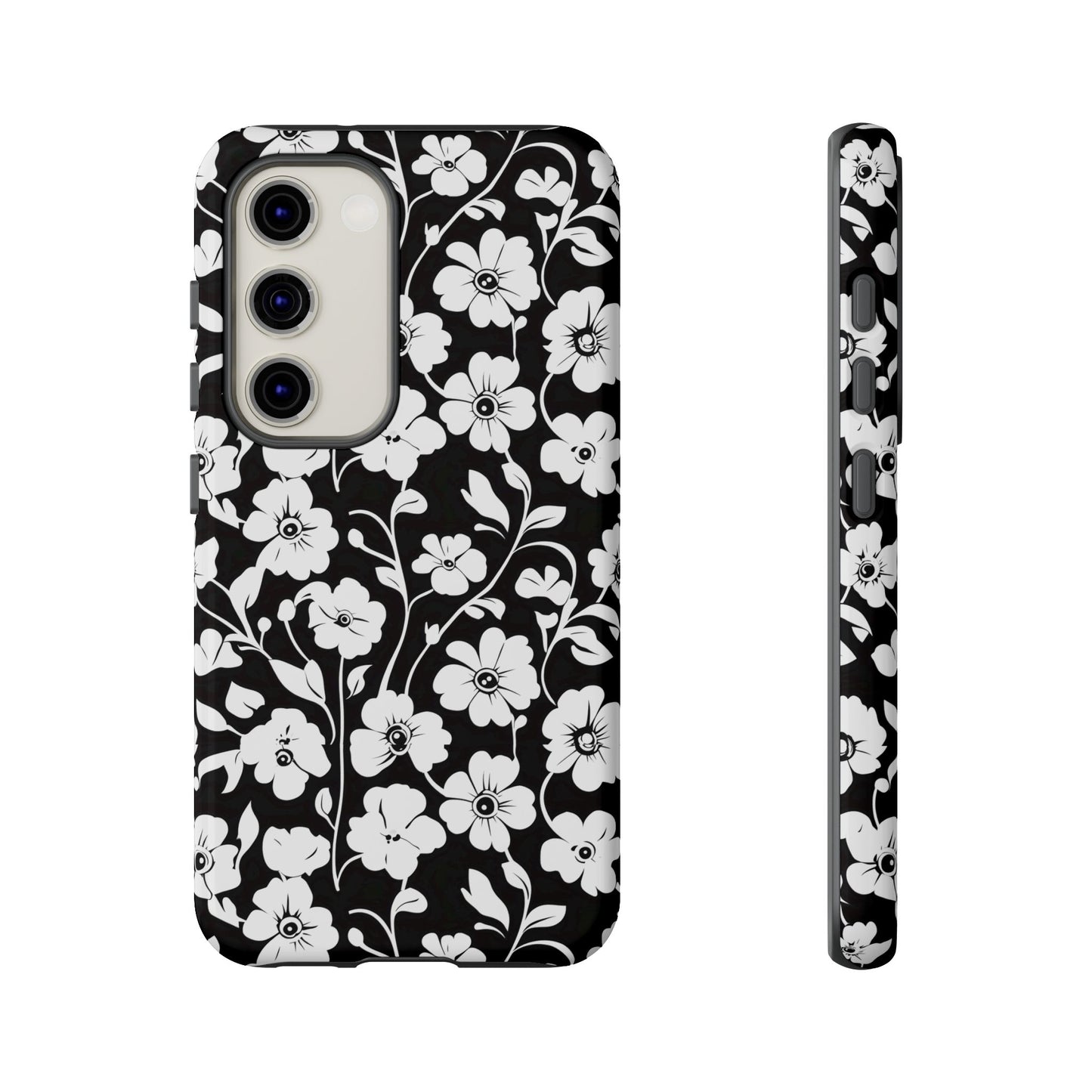 Floral Noir Tough Phone Case — Black & White Flower Protective Cover