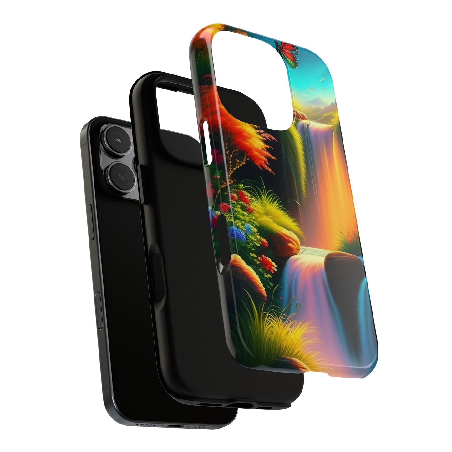 Phone Case - Vibrant Waterfall Landscape with Butterfly | Colorful Nature Protective Case