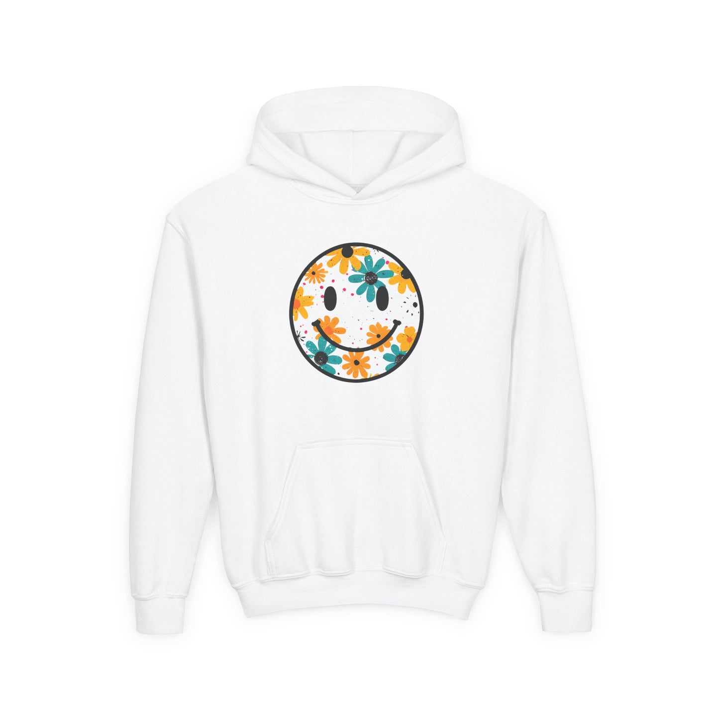 Youth Floral Hoodie – Orange & Teal Flower Circle Design