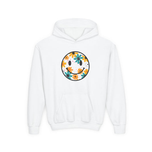 Youth Floral Hoodie – Orange & Teal Flower Circle Design