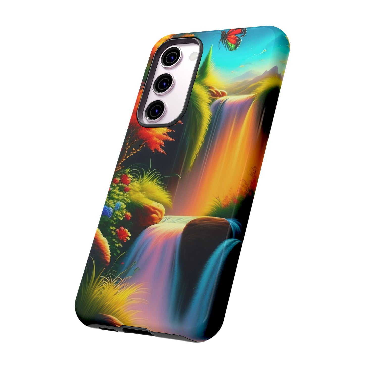 Phone Case - Vibrant Waterfall Landscape with Butterfly | Colorful Nature Protective Case