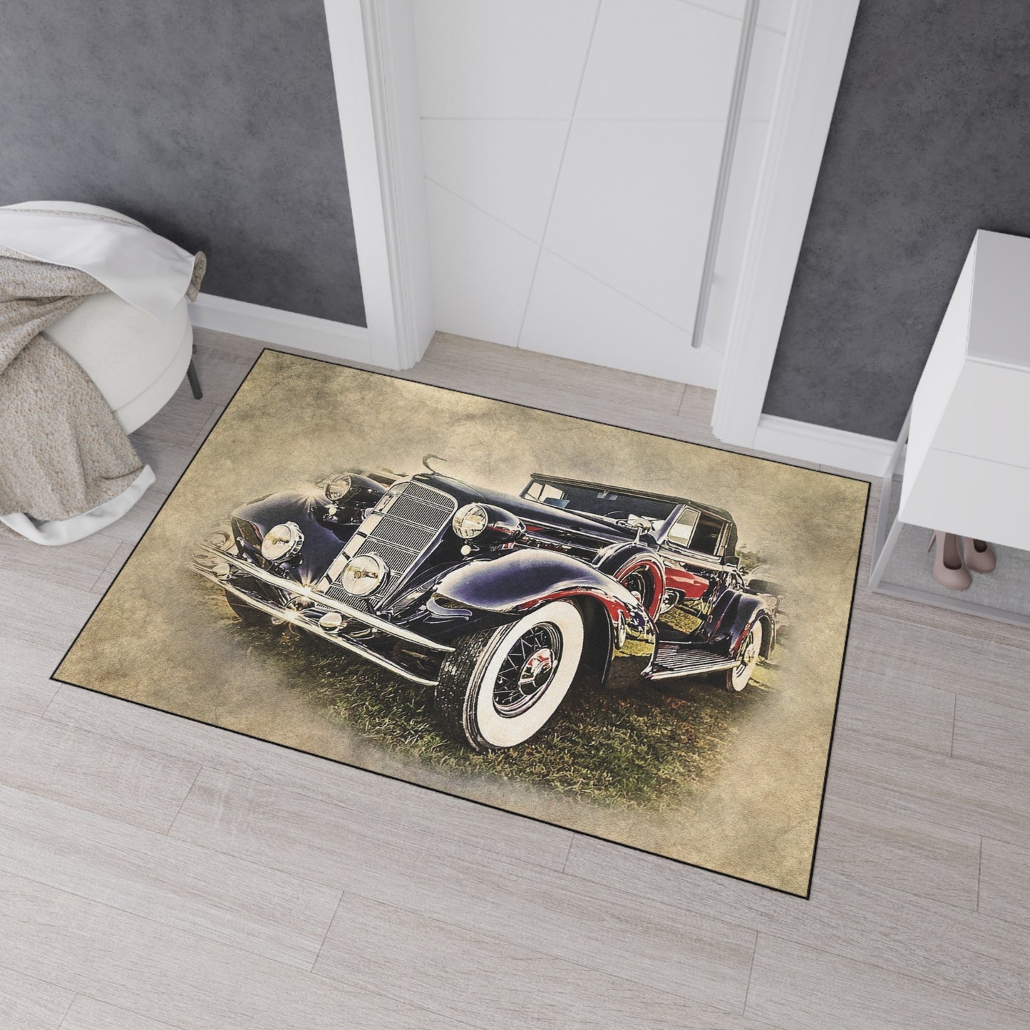 Vintage Classic Car Floor Mat — Retro Antique Auto Garage Rug