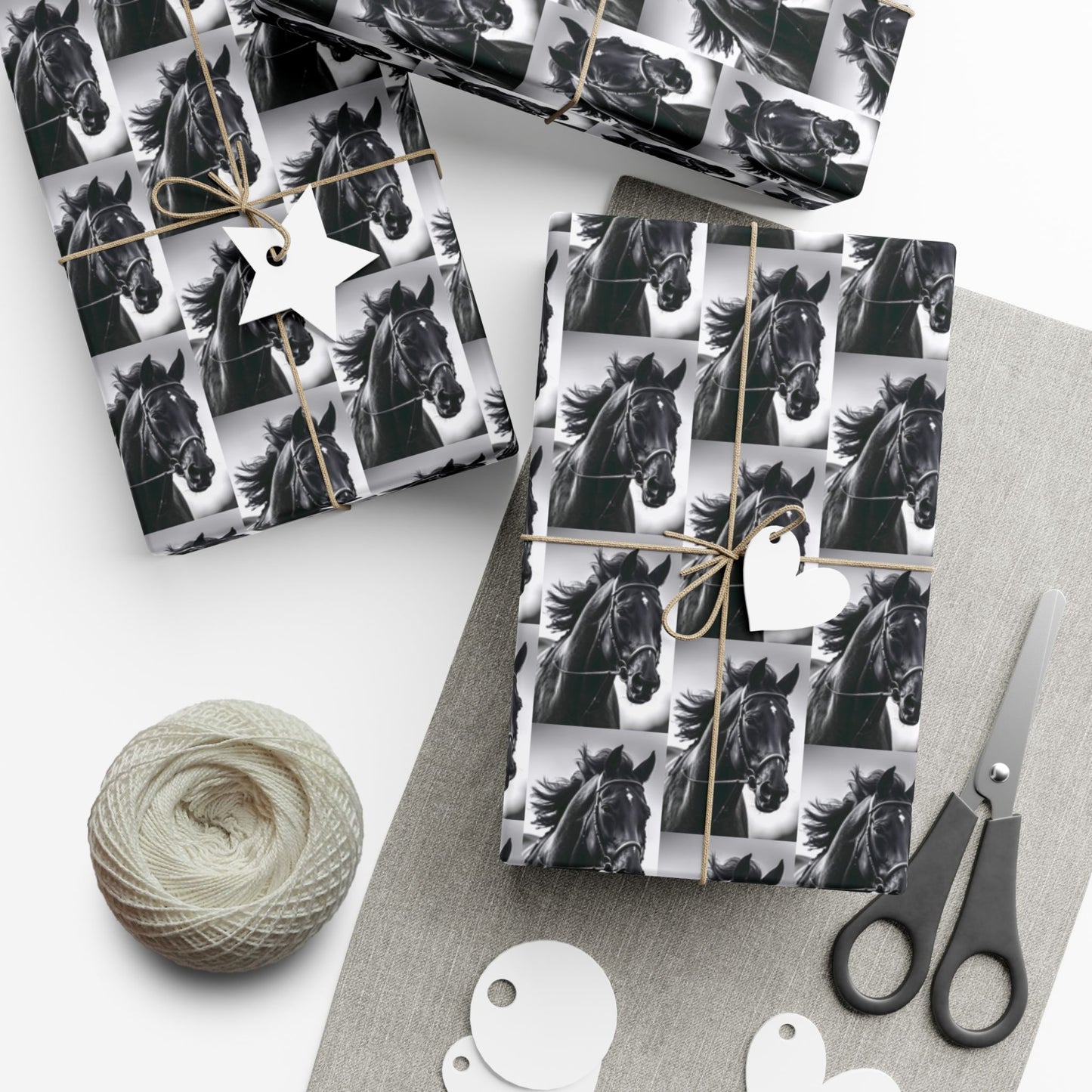 Horse Portrait Gift Wrap Paper - Black & White Equestrian Wrapping Paper for Horse Lovers