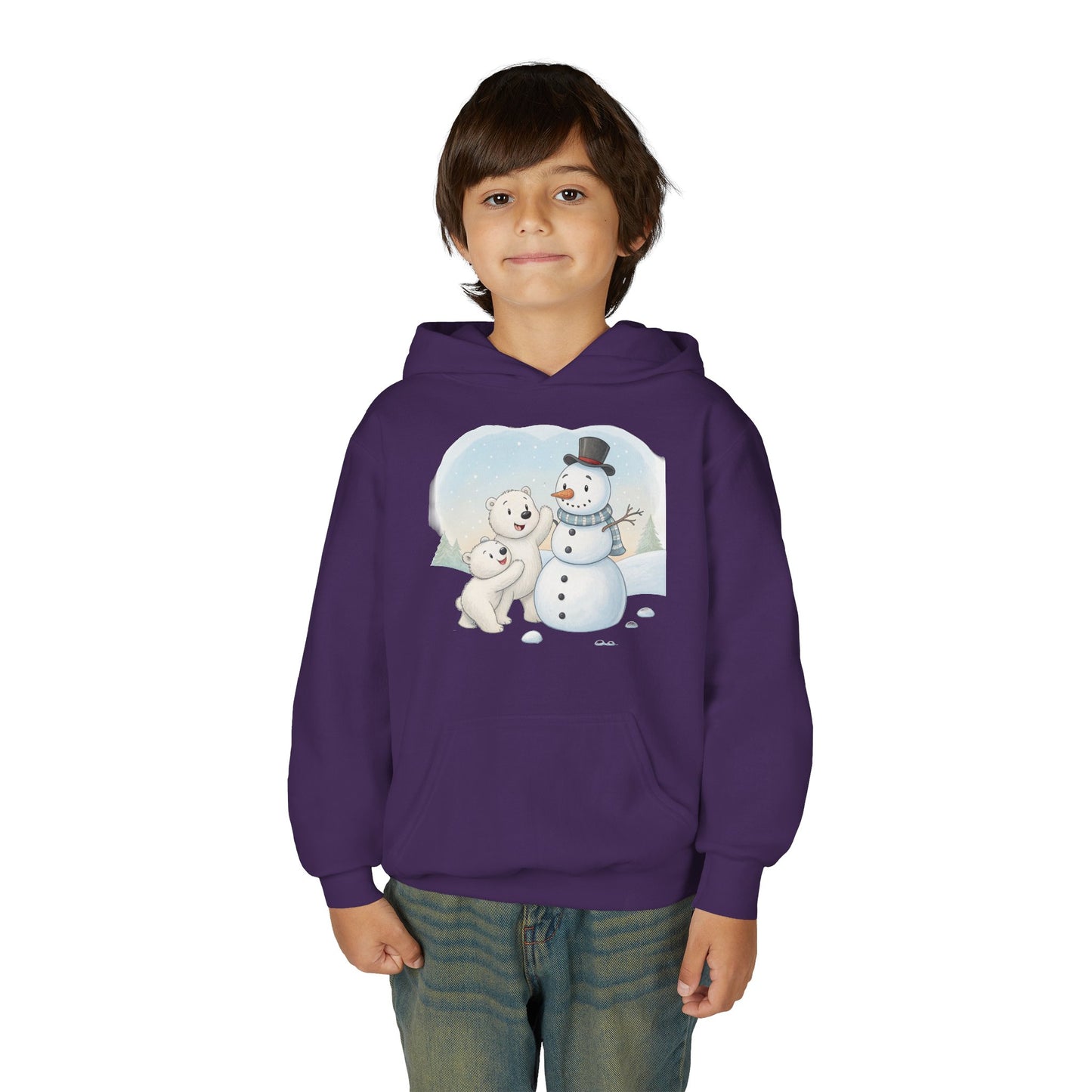 Kids Snowman Hoodie — Cute Polar Bear & Snowman Holiday Sweatshirt