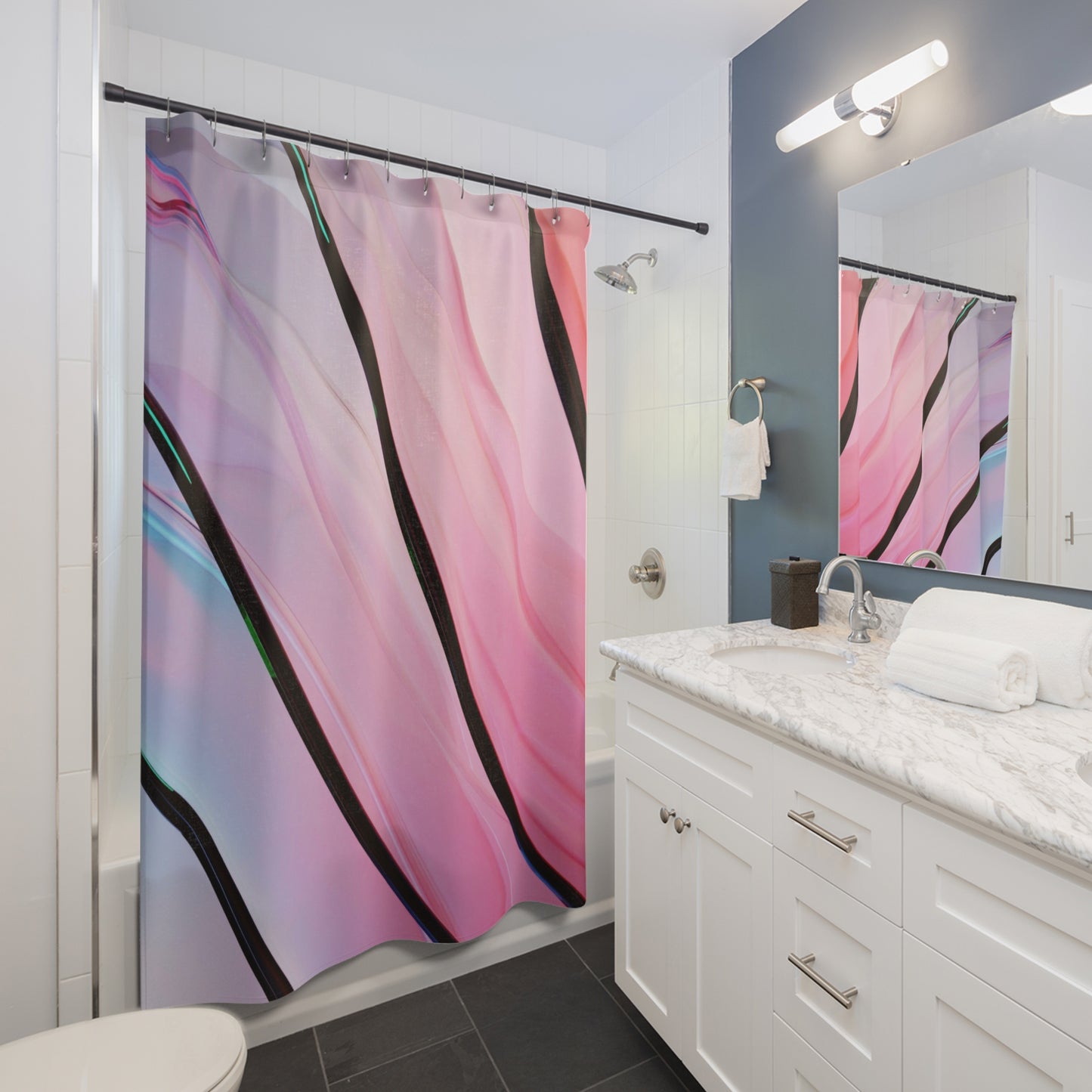 Abstract Pink Flow Shower Curtain, Modern Bathroom Decor, Stylish Water-Resistant Curtain, Gift for Homeowners