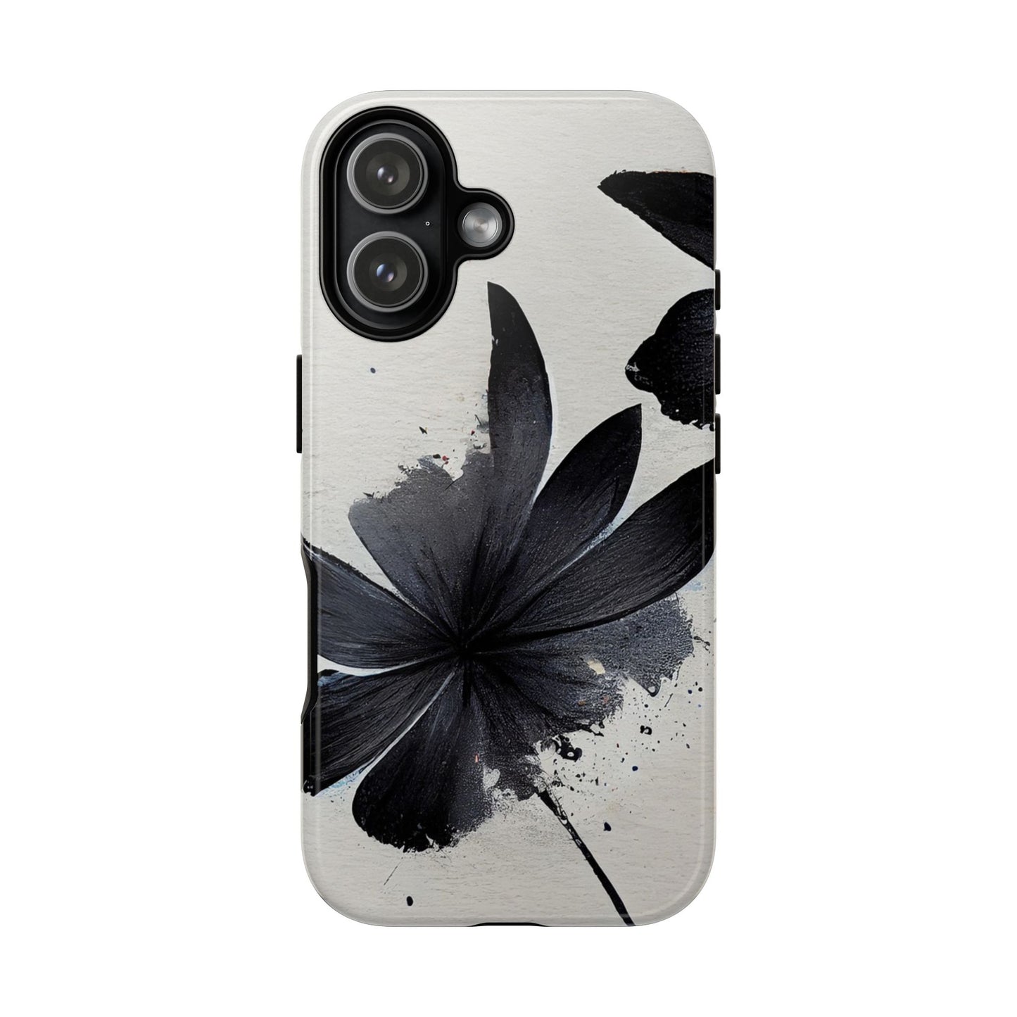 Monochrome Floral Tough Phone Case — Black Ink Flower Protective Cover