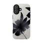 Monochrome Floral Tough Phone Case — Black Ink Flower Protective Cover