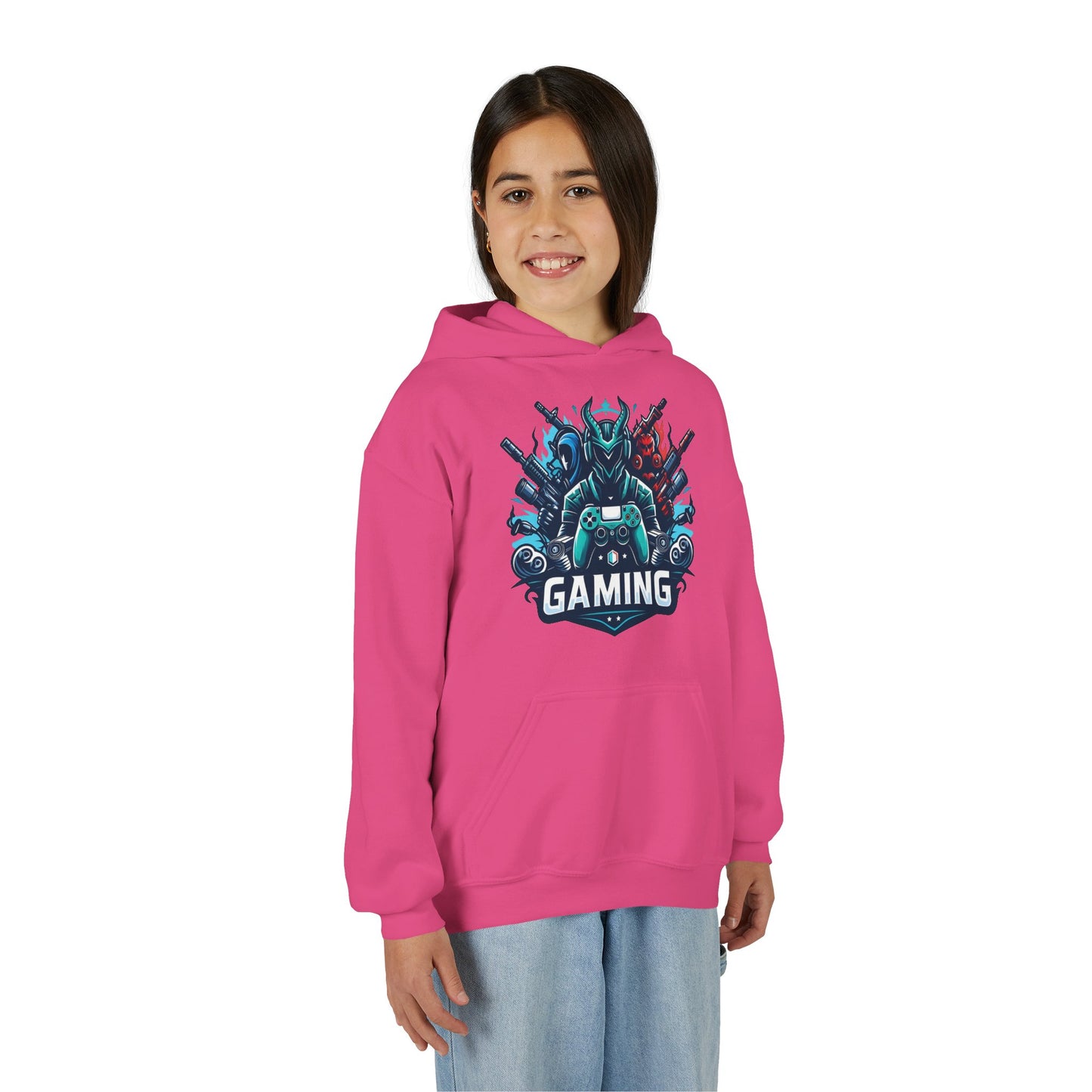 Youth Gaming Hoodie — Robotic Gamer Emblem Sweatshirt