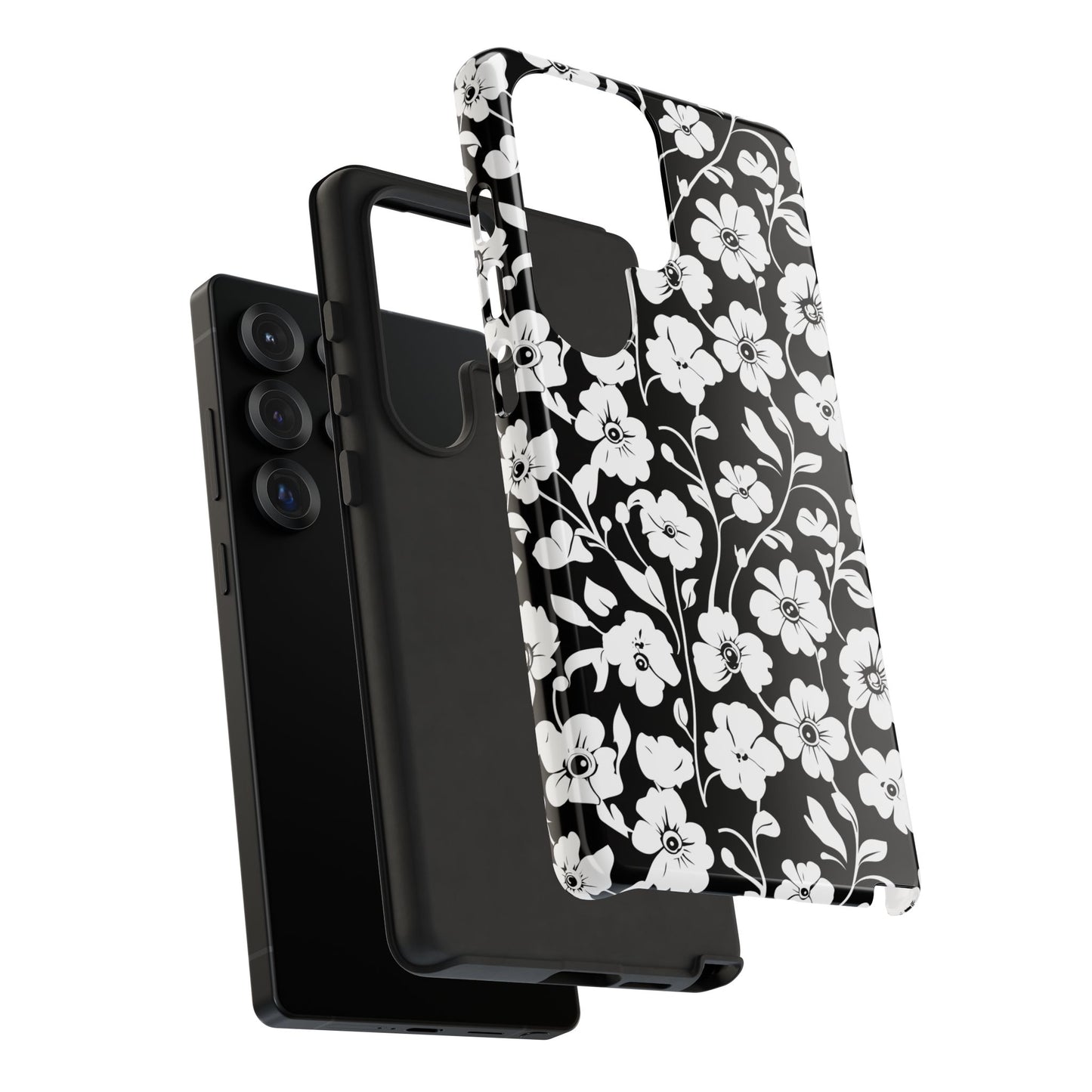 Floral Noir Tough Phone Case — Black & White Flower Protective Cover