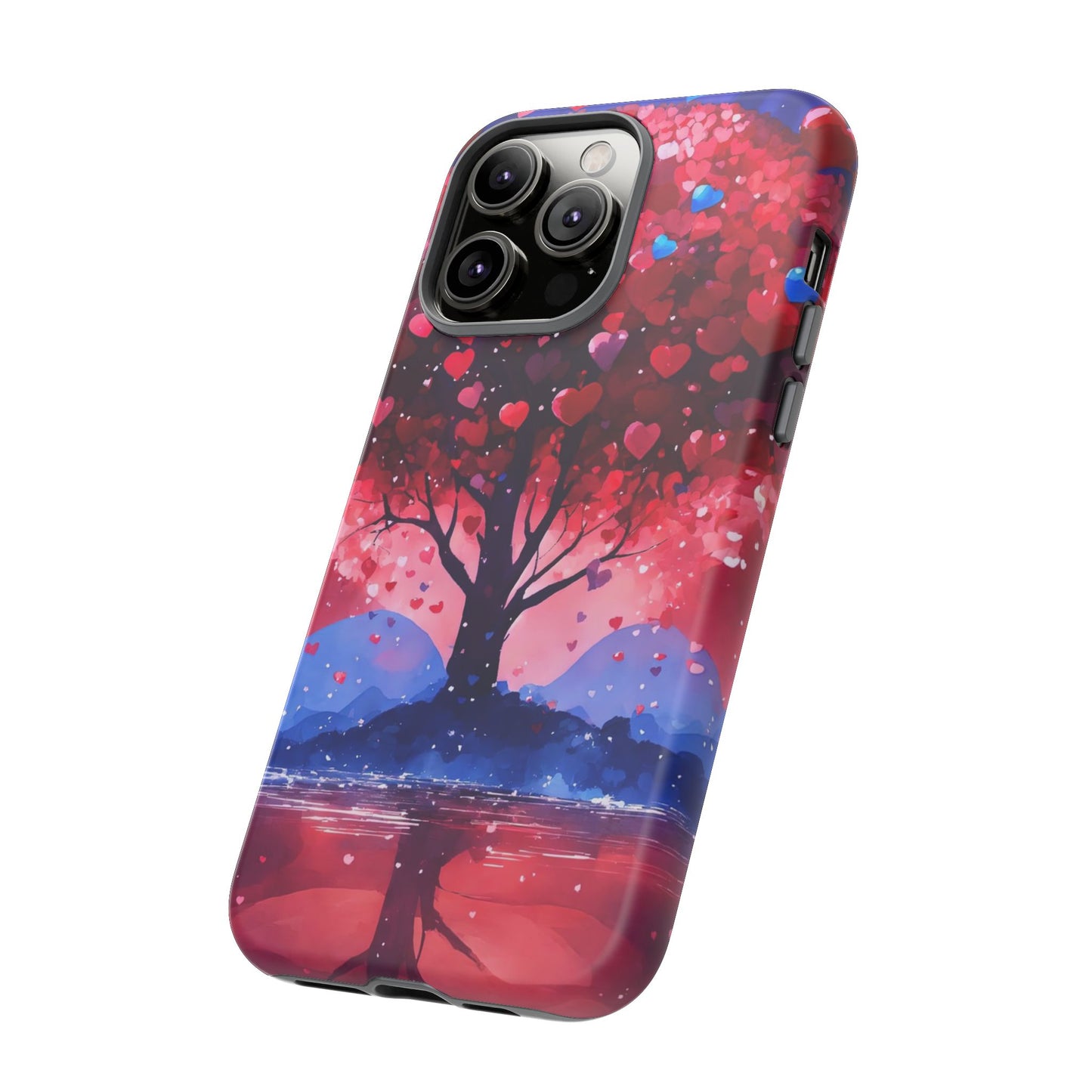 Heart Tree Phone Case — Romantic Red & Blue Protective Tough Case