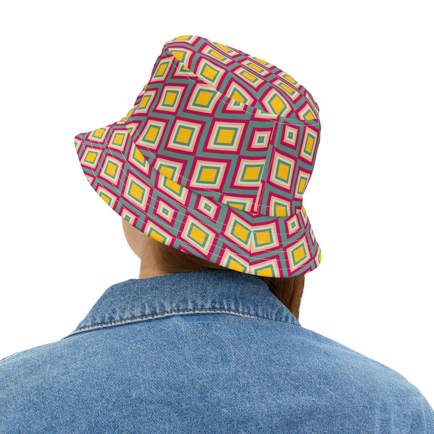 Diamond Geo Print Bucket Hat — Colorful Retro Festival Sun Hat