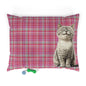Smiling Gray Cat Plaid Pet Bed — Cozy Pink Cat Bed for Cats & Kittens