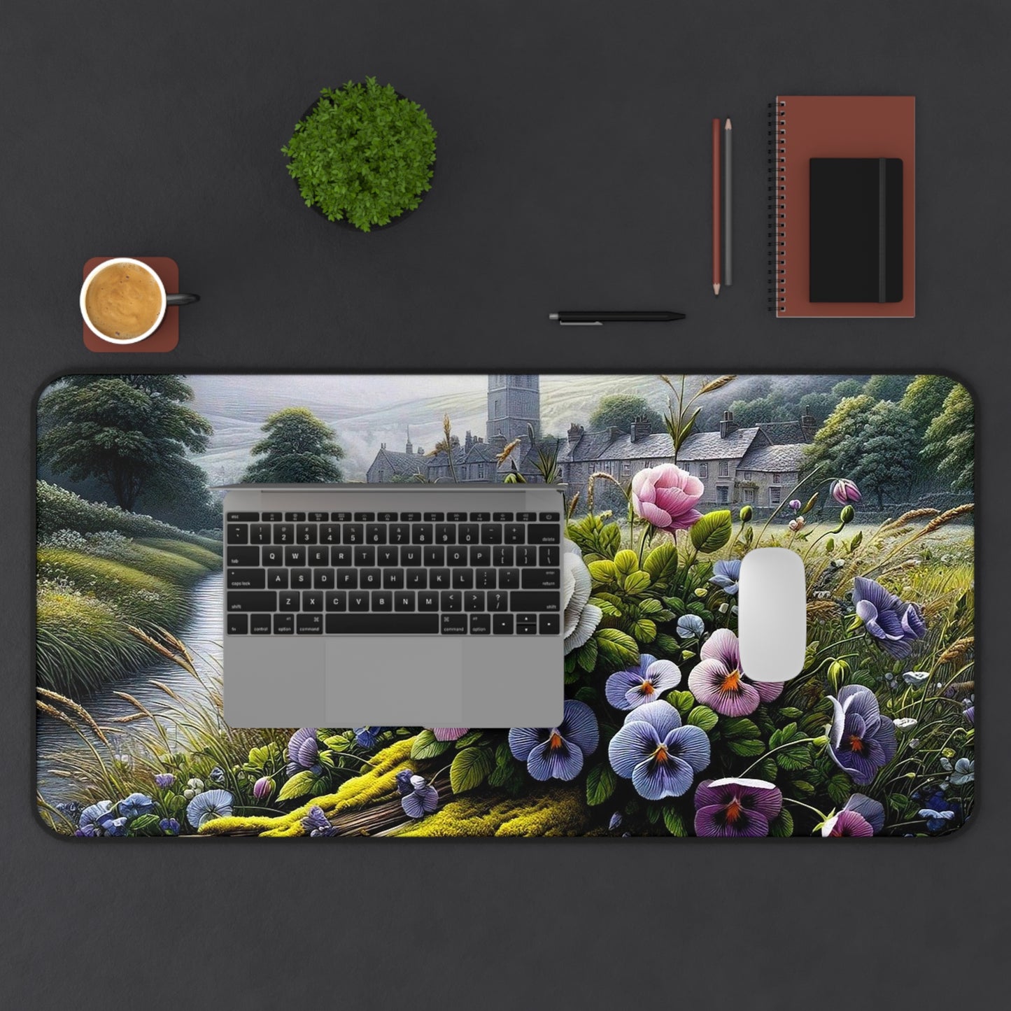 Floral Cottage Desk Mat — Vintage Pansies & Rose Desk Pad
