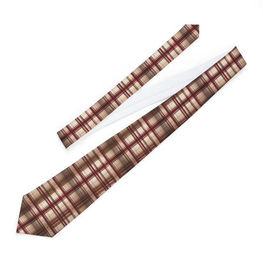 Plaid Necktie — Classic Brown & Burgundy Plaid Tie for Men