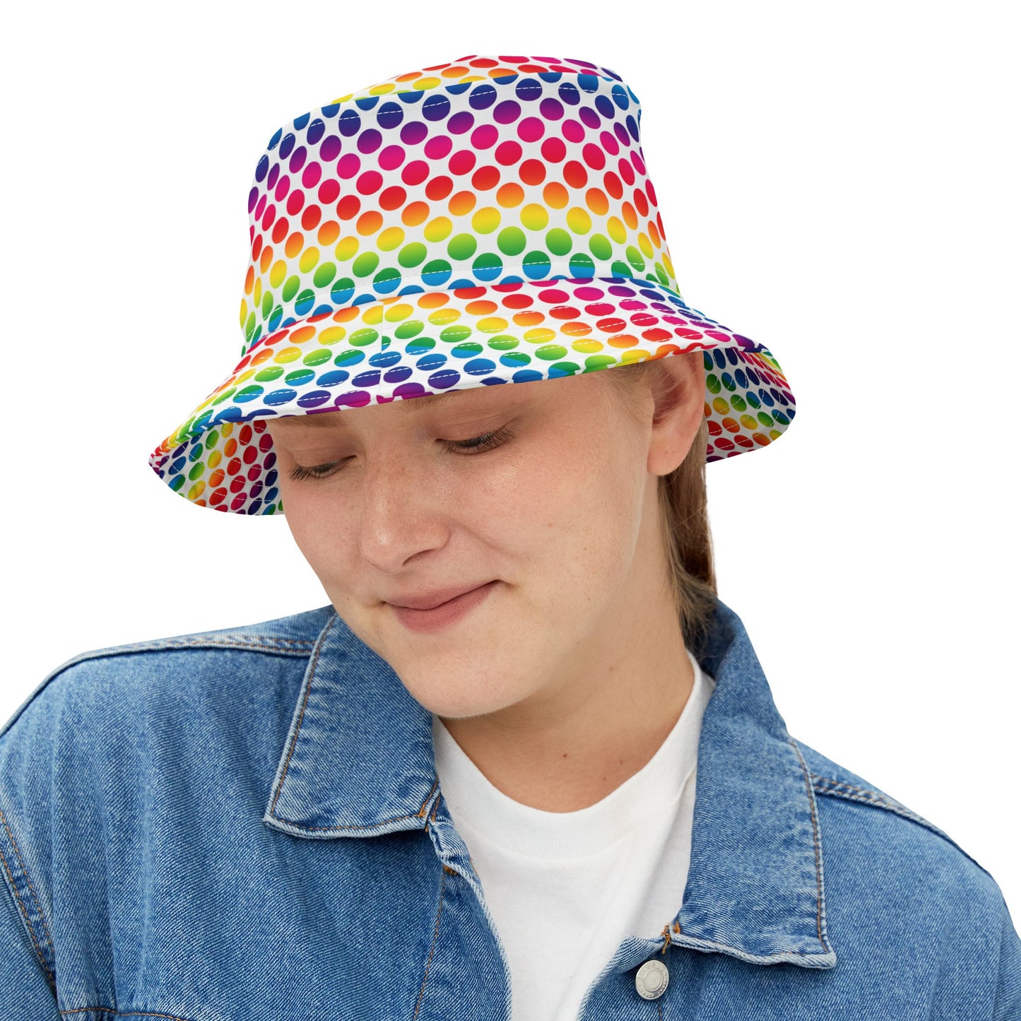 Vibrant Rainbow Polka Dot Bucket Hat, Summer Hat, Festival Accessory, Beachwear, Gift for Her, Fun Fashion