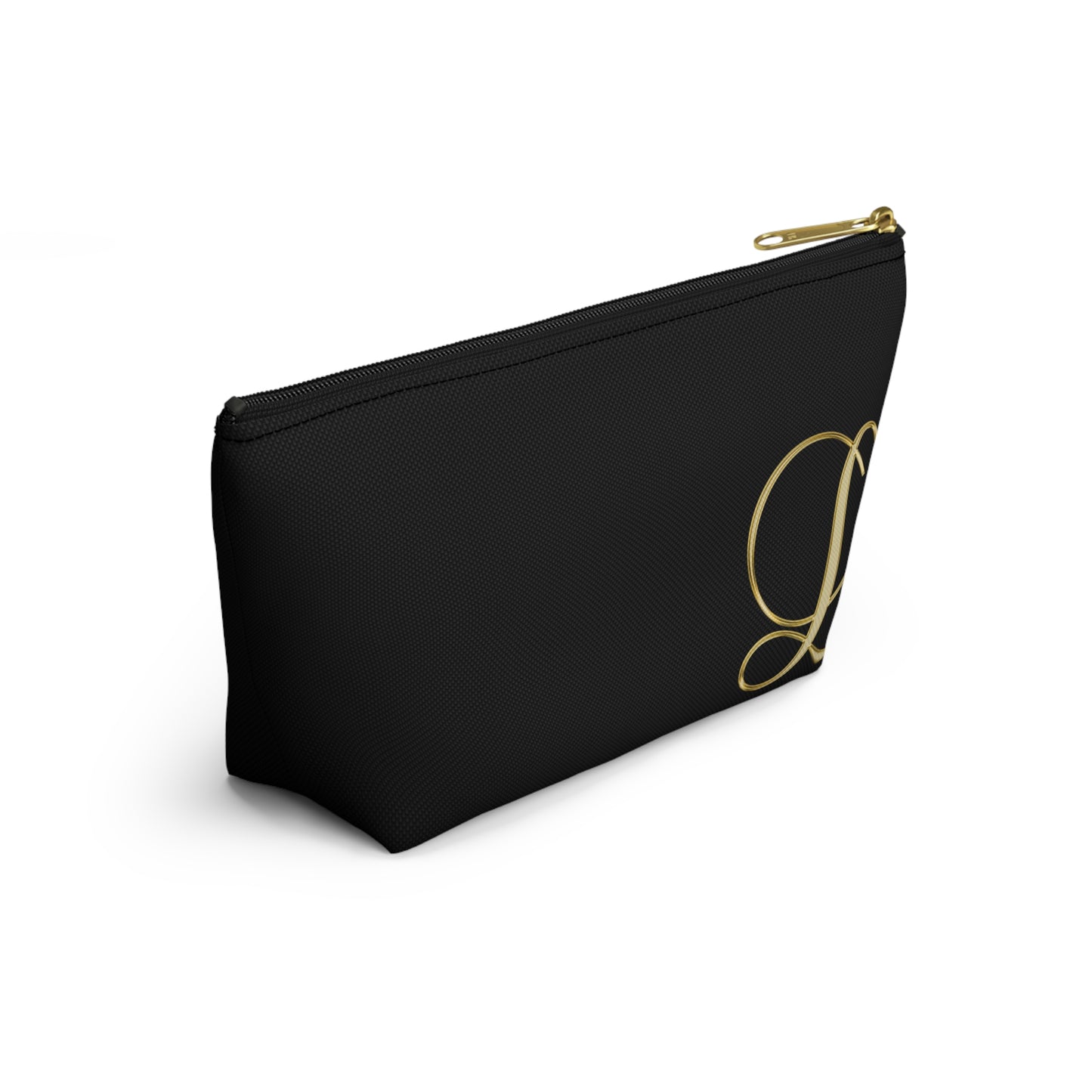 Monogram L Accessory Pouch — Black & Gold T‑Bottom Makeup Bag