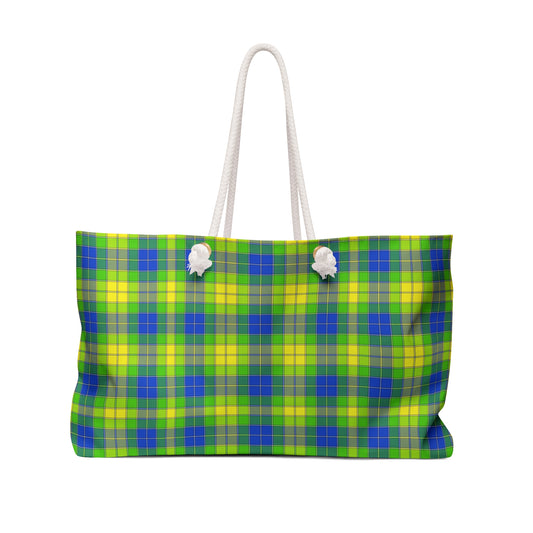 Bright Green & Blue Plaid Weekender Bag — Large Travel Tote